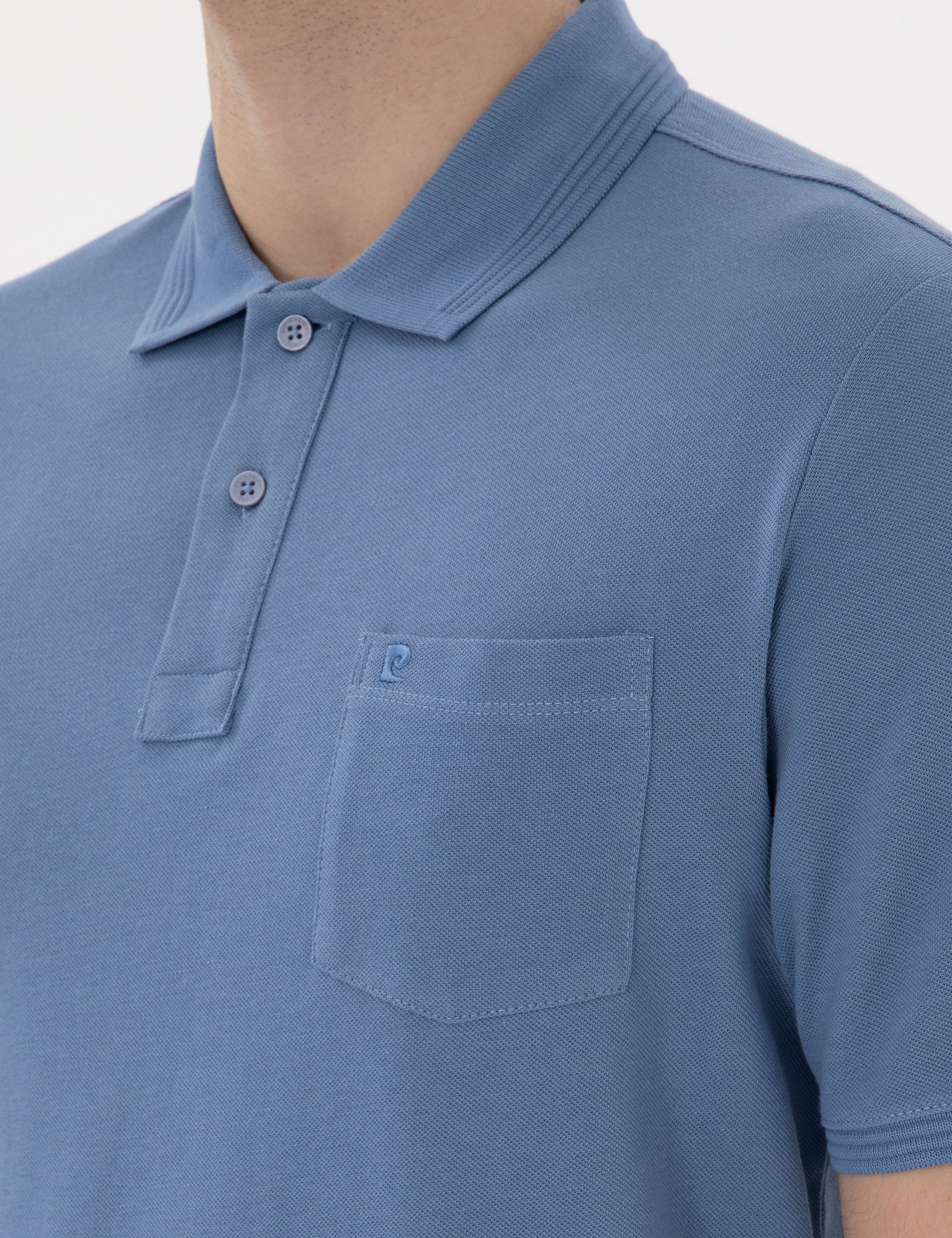 Blue Regular Fit Crewless Polo Neck Basic T-Shirt
