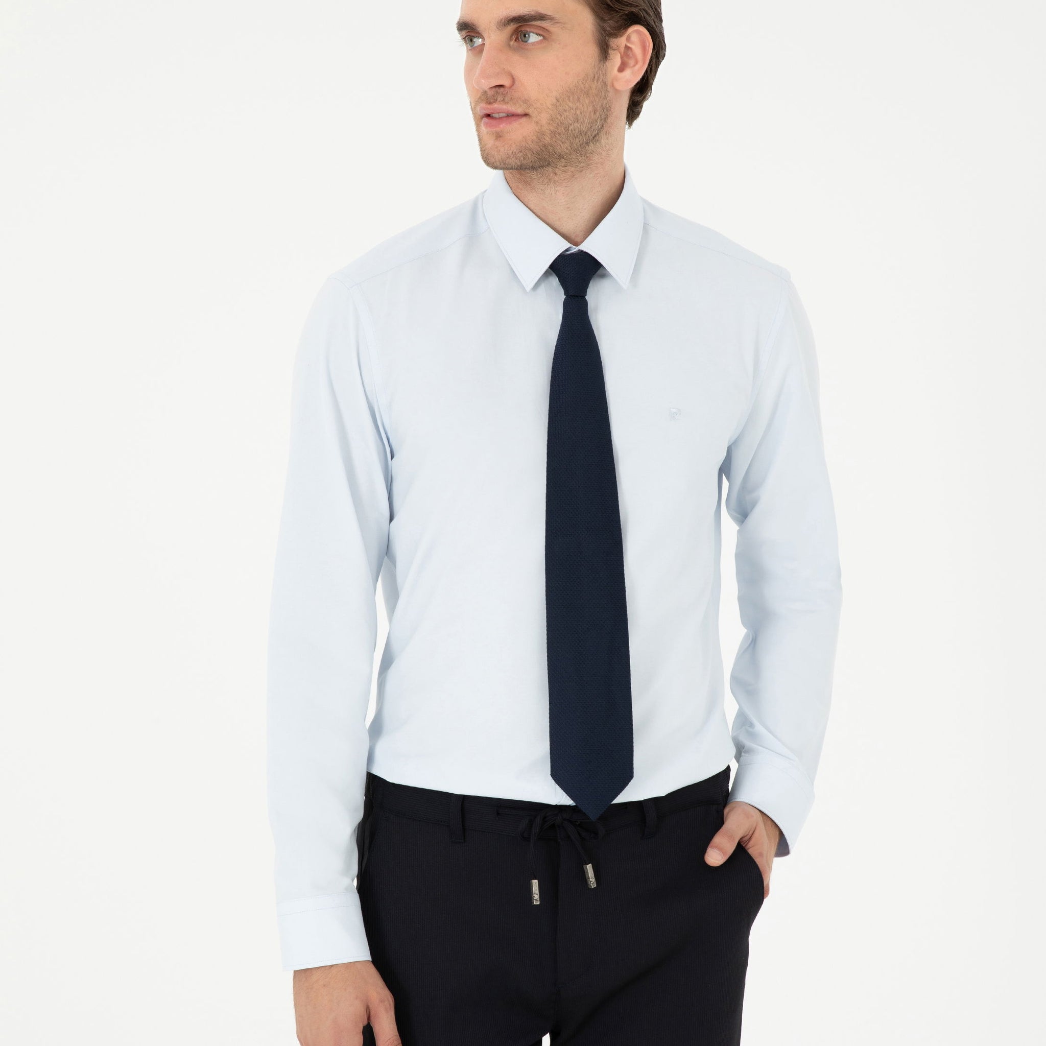 Light Blue Slim Fit Long Sleeve Basic Shirt