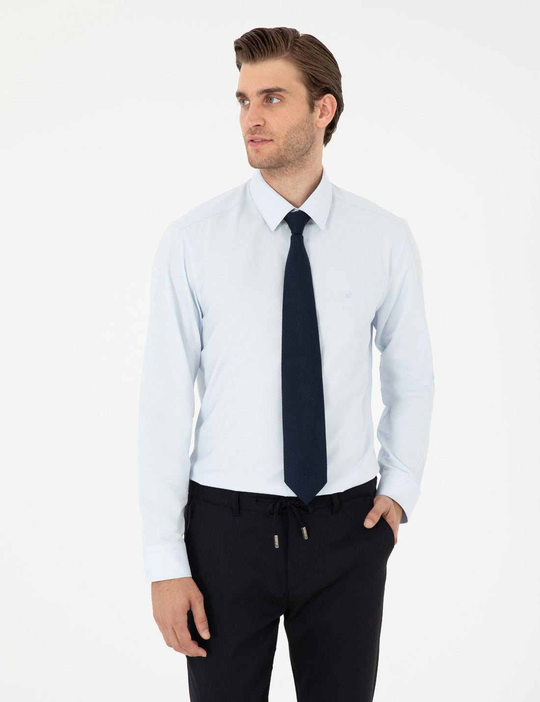 Light Blue Slim Fit Long Sleeve Basic Shirt