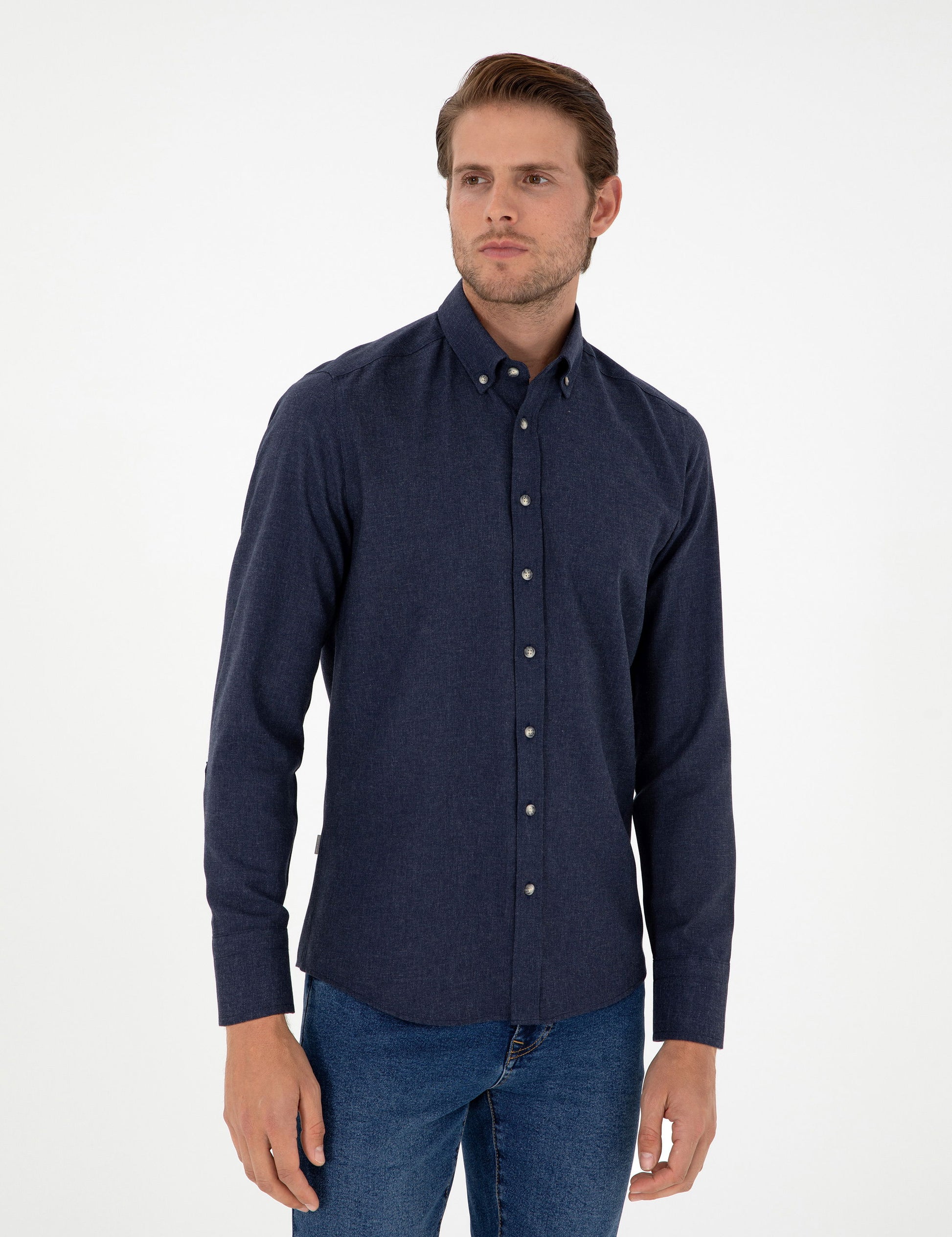 Navy Blue Slim Fit Long Sleeve Shirt