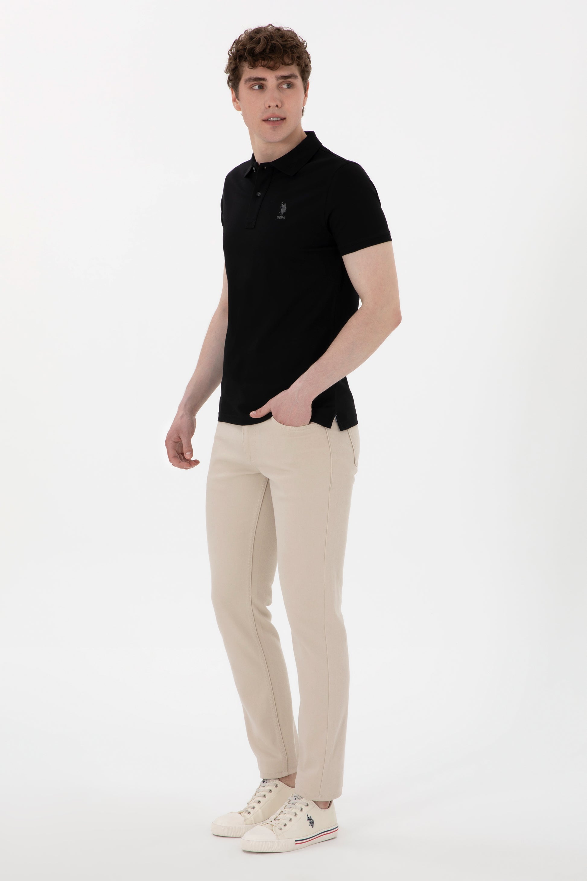 Men's Slim Fit Polo Neck Black Basic T-Shirt