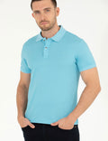 Light Blue Slim Fit Polo Neck Mercerized T-Shirt