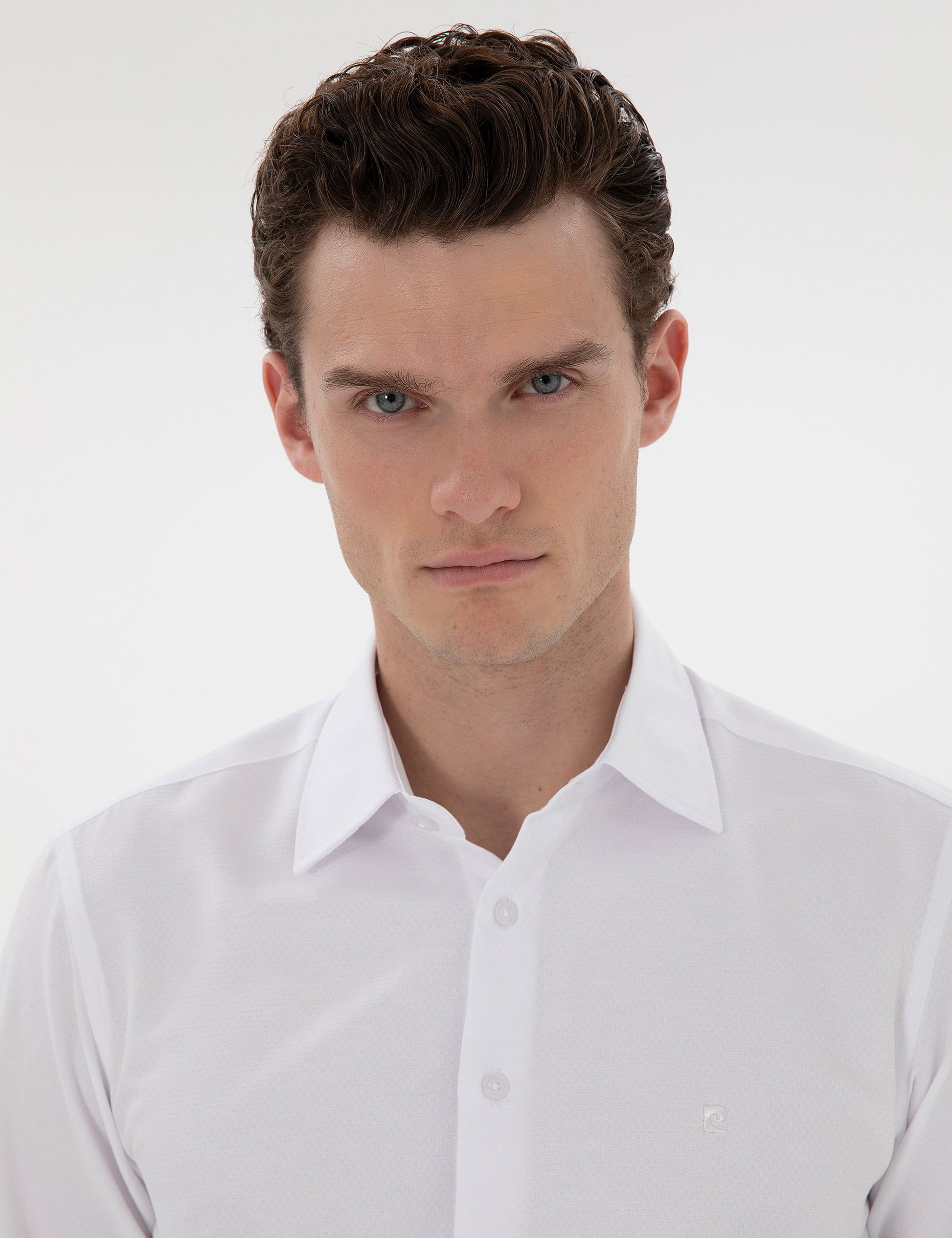 White Italian Collar Ruffle Long Sleeve Shirt