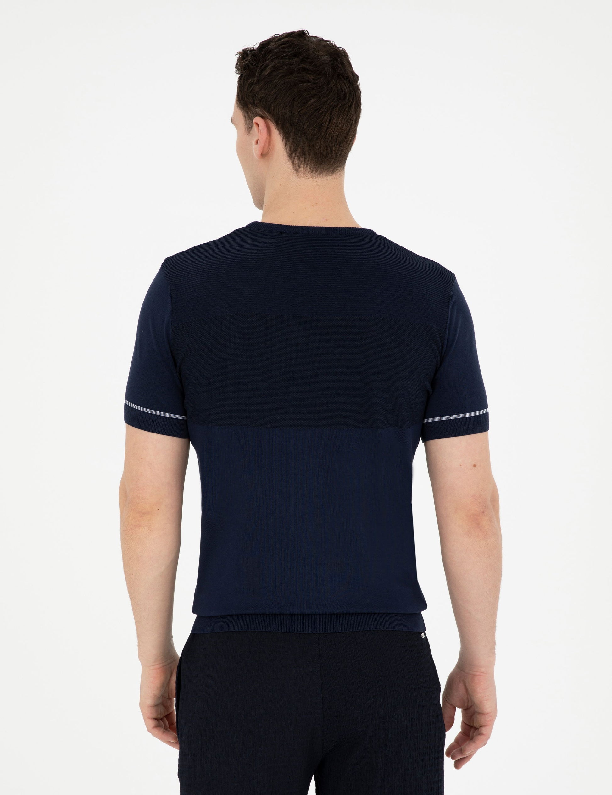 Navy Blue Slim Fit Crew Neck Sweater T-Shirt
