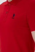 Men's Slim Fit Polo Neck Red Basic T-Shirt