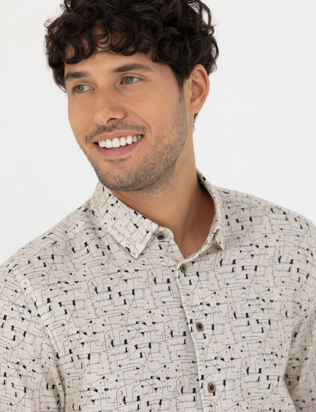 Beige Slim Fit Long Sleeve Shirt