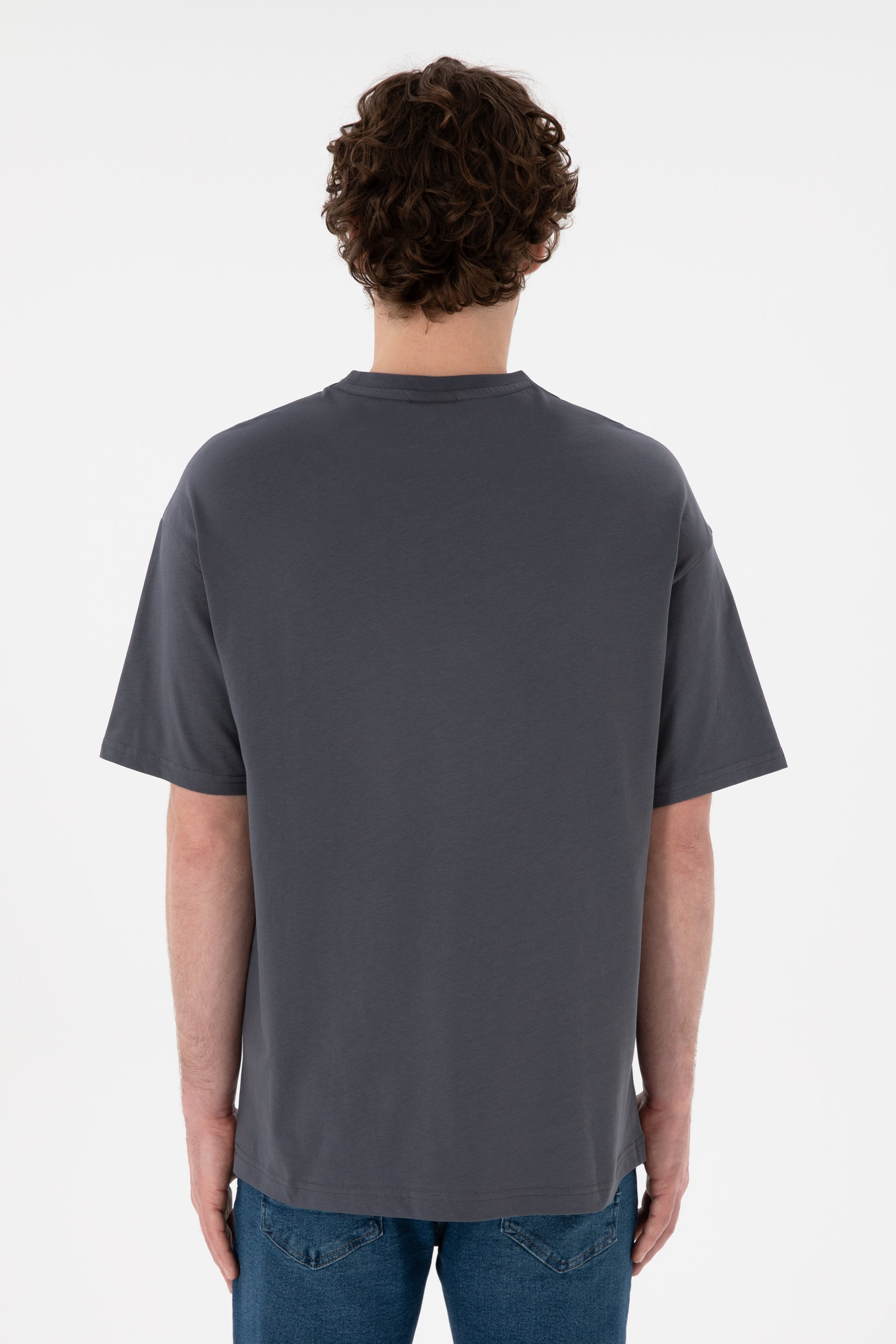 Men's Oversize Fit Crew Neck Anthracite T-Shirt
