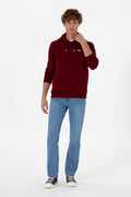 Erkek Regular Fit Kapüşonlu Bordo Basic Sweatshirt