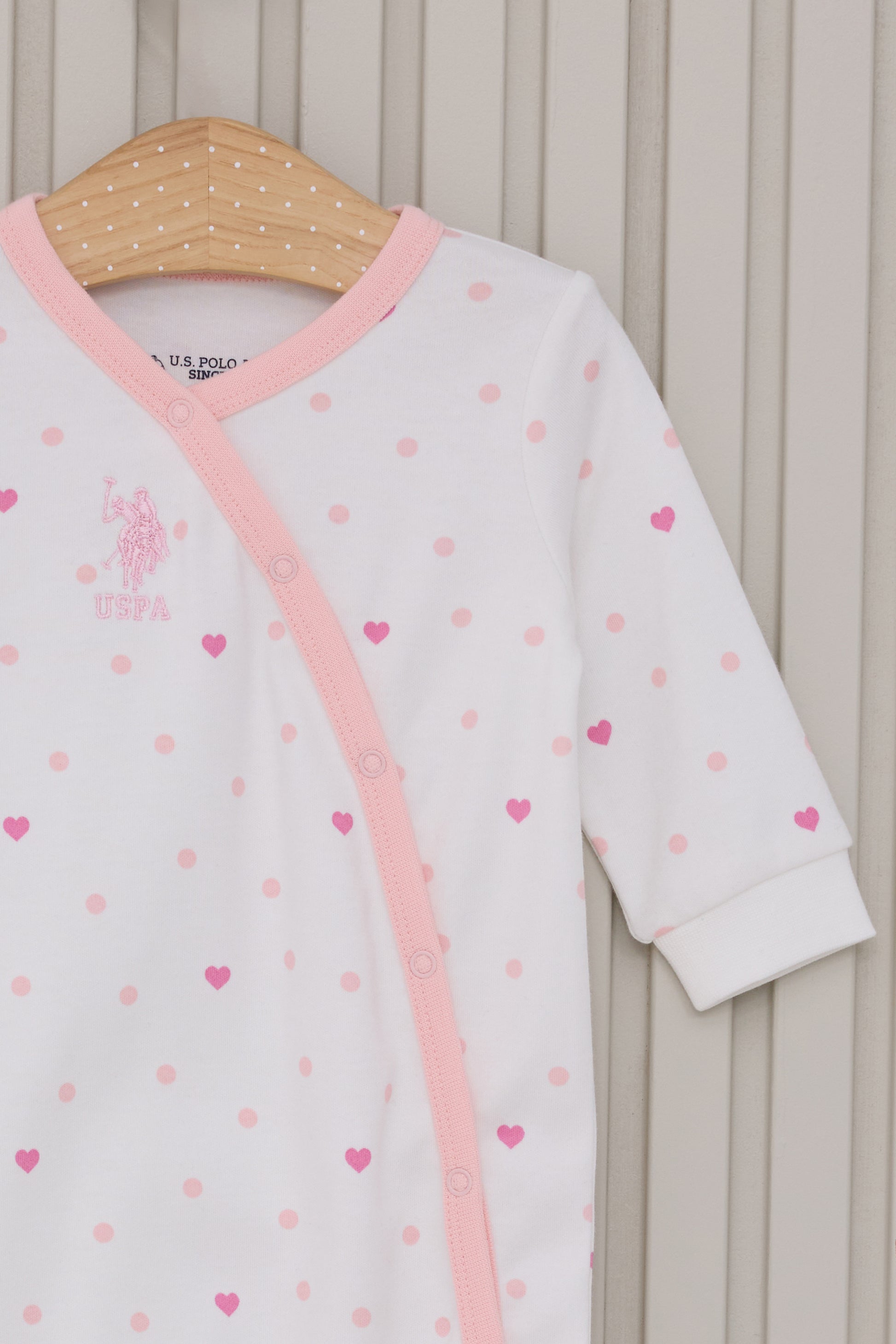 Baby Girl White Heart Pattern 100% Cotton Bootie Jumpsuit