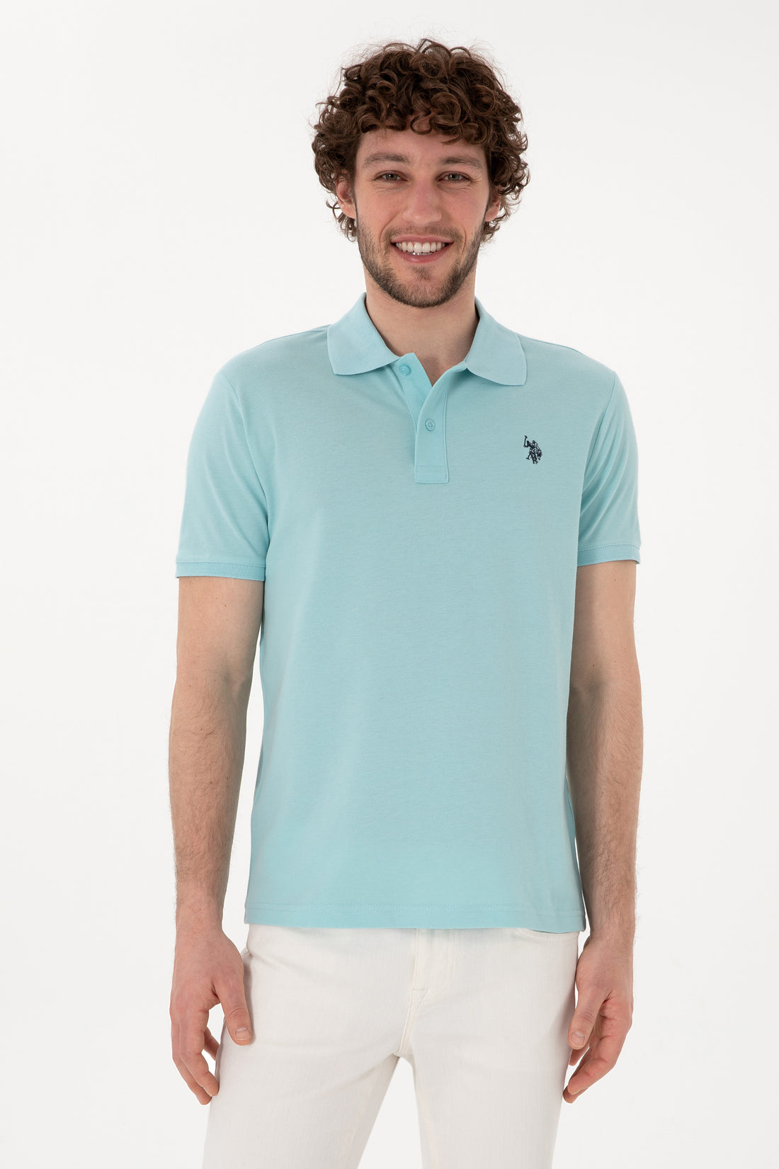 Men's Slim Fit Polo Neck Light Blue Basic T-Shirt