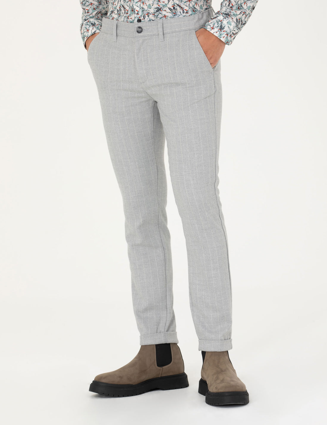 Grey Slim Fit Canvas Pants