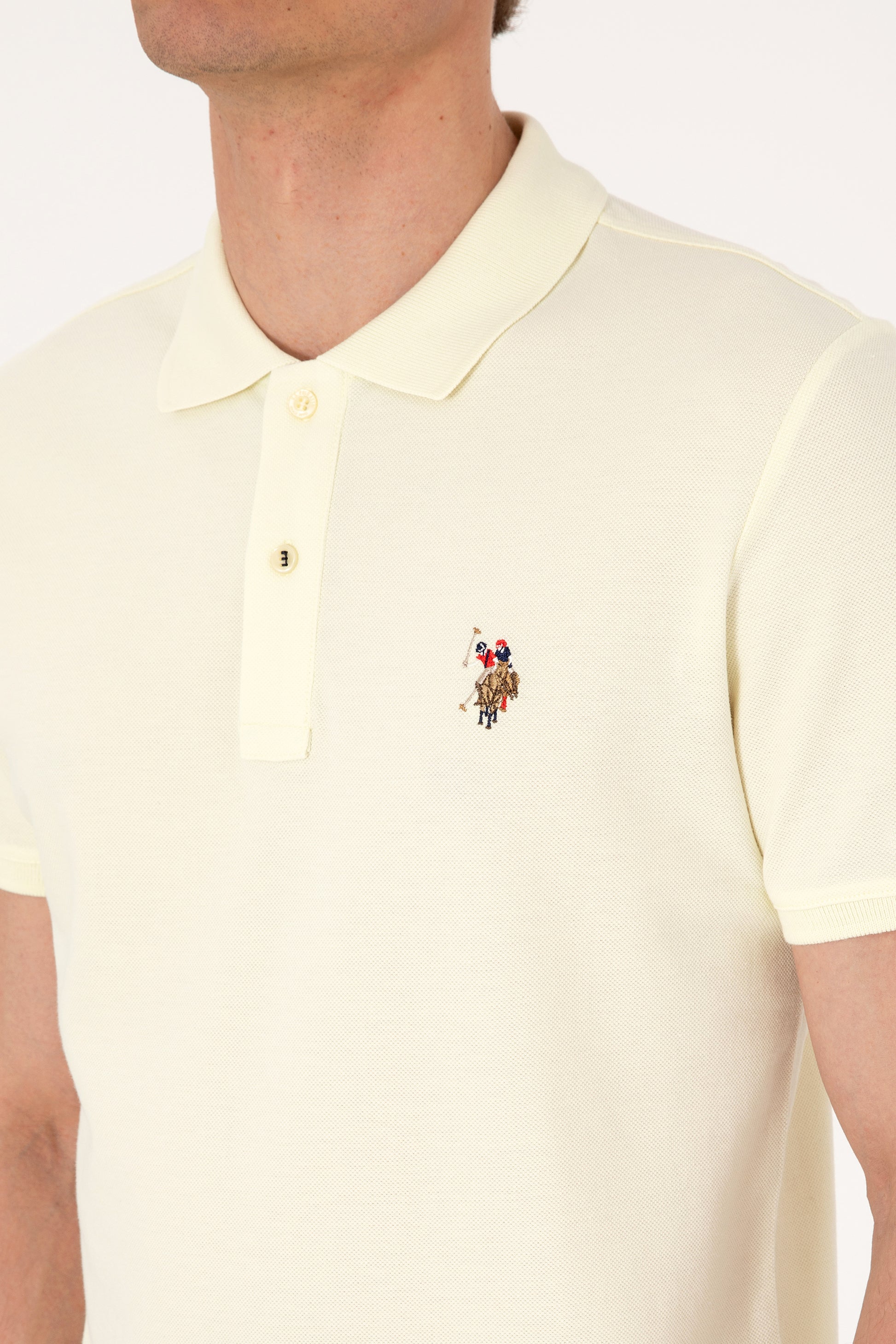 Men's Slim Fit Polo Neck Lemon Basic T-Shirt