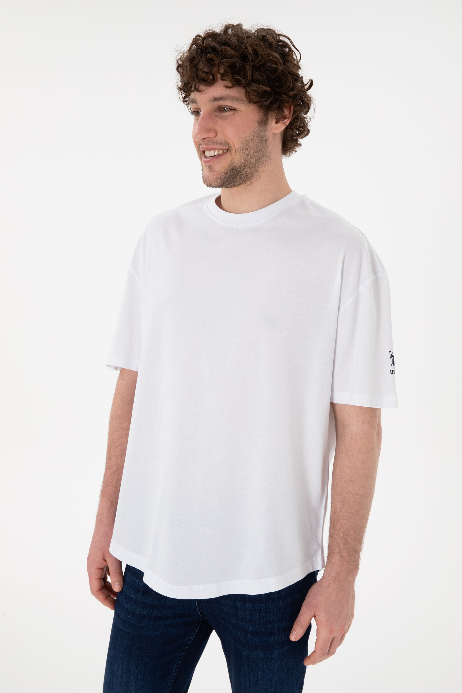 Men's Long Fit Crew Neck White Basic T-Shirt