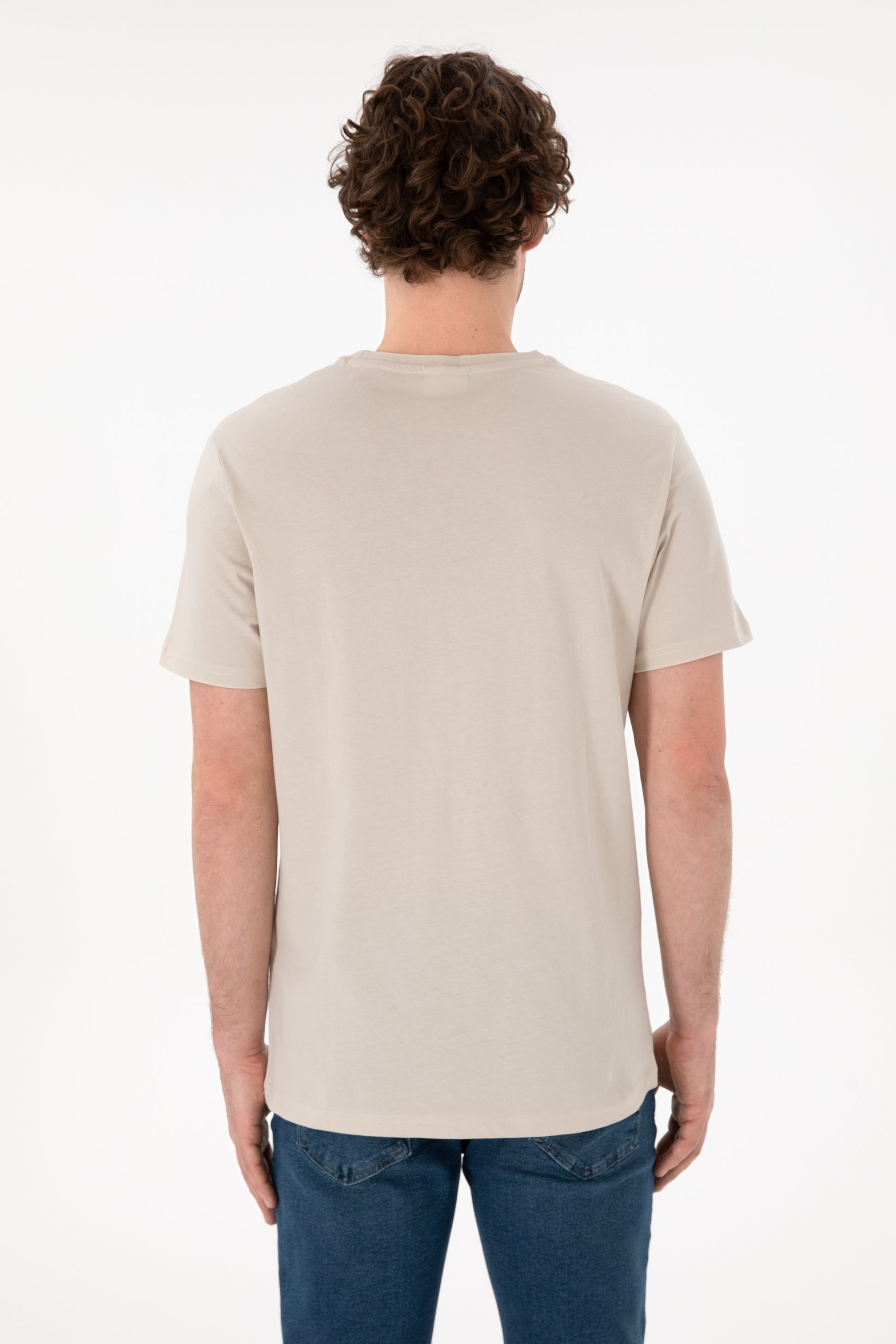 Men's Regular Fit Crew Neck Stone Basic T-Shirt