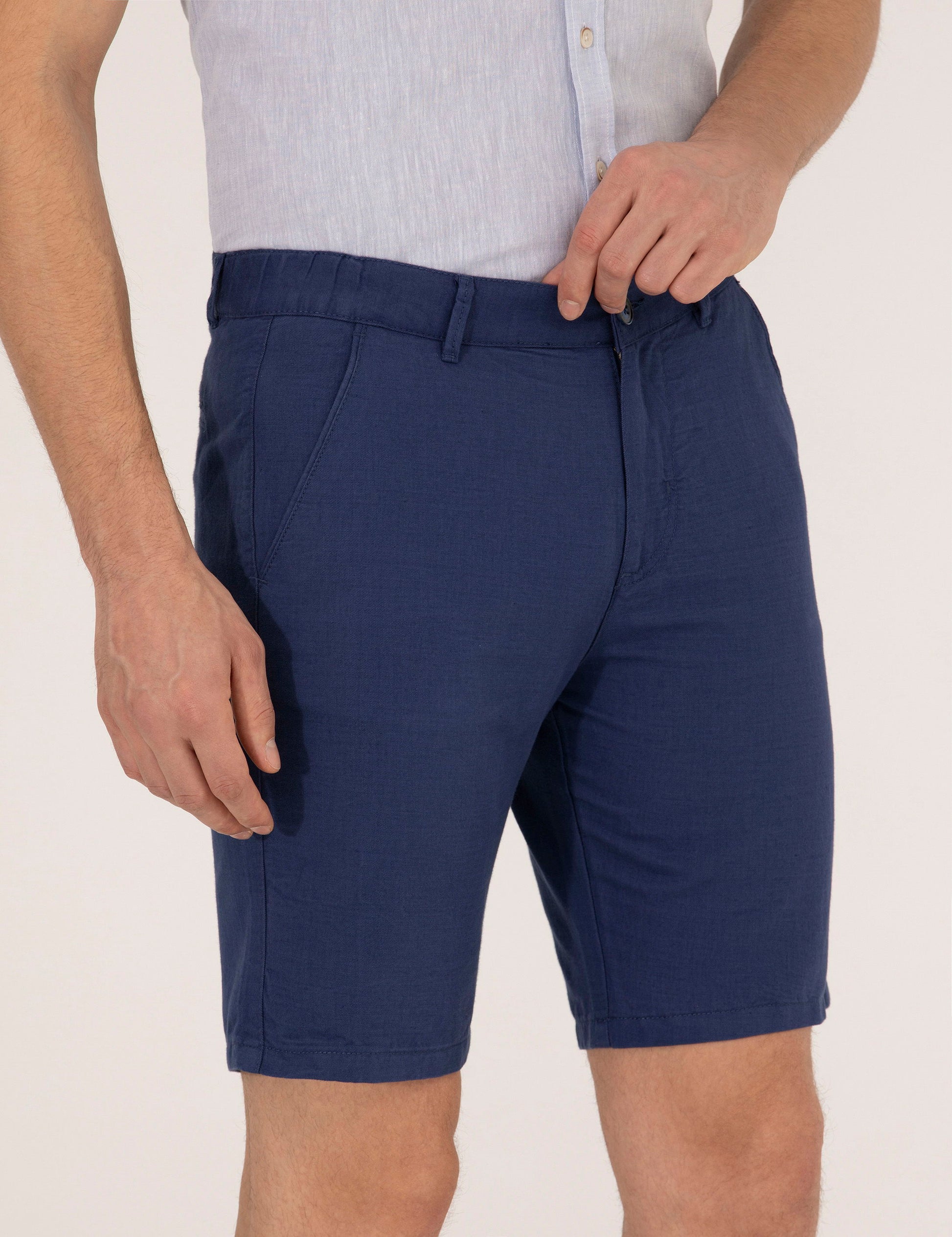 Indigo Slim Fit Linen Blend Bermuda Shorts