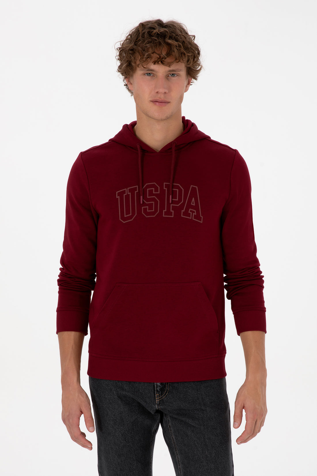 Erkek Regular Fit Kapüşonlu Bordo Basic Sweatshirt