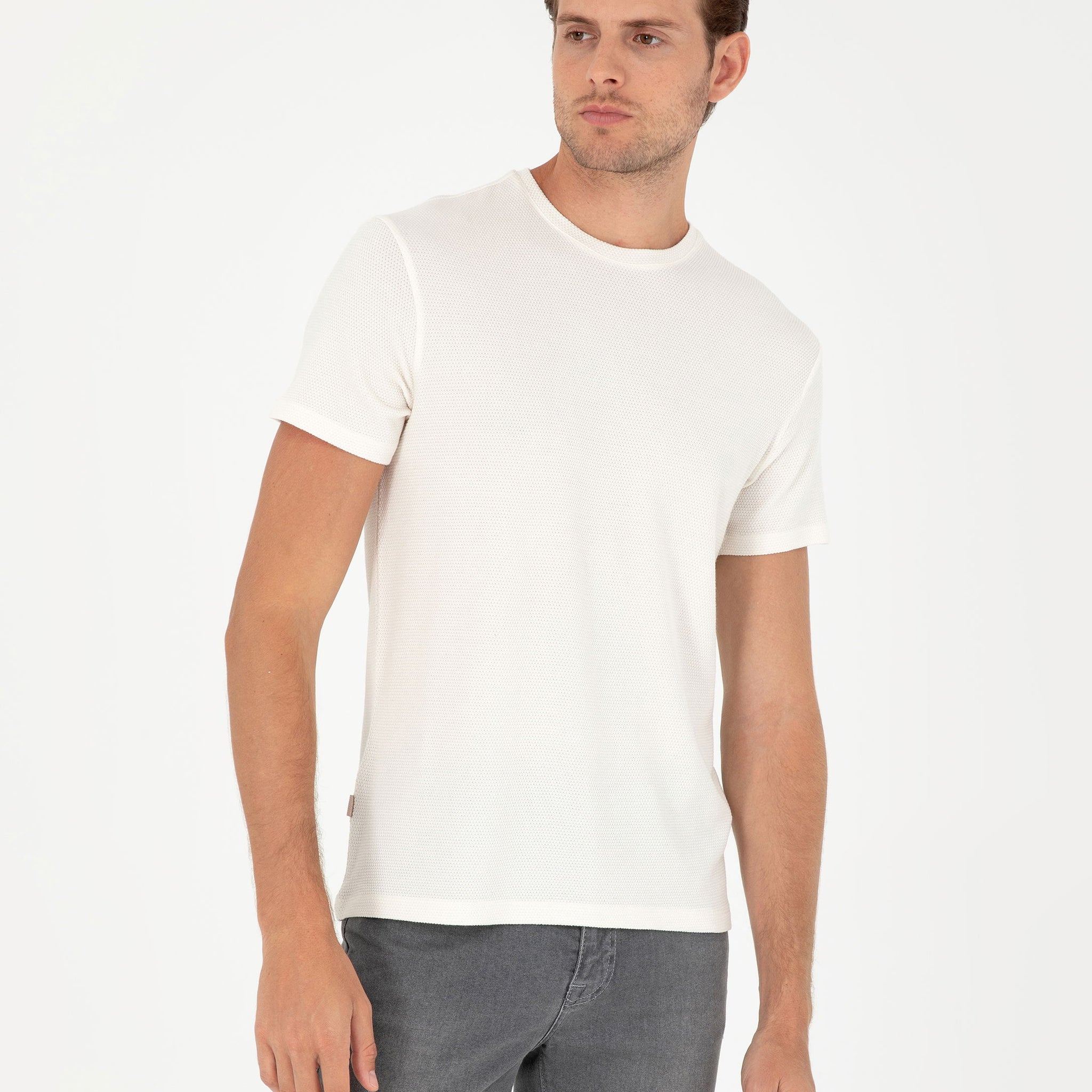 Ecru Slim Fit Basic T-Shirt