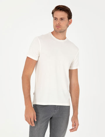 Ecru Slim Fit Basic T-Shirt
