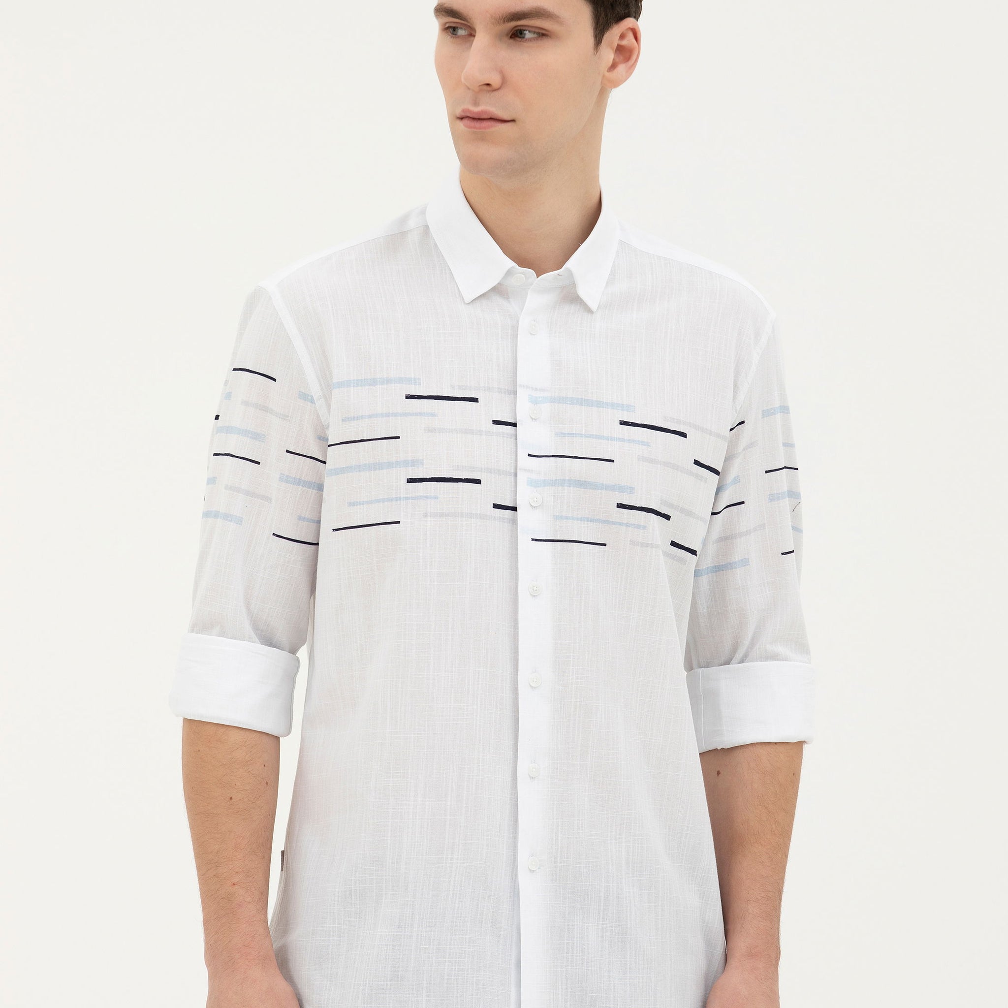 Navy Blue Slim Fit Long Sleeve Shirt