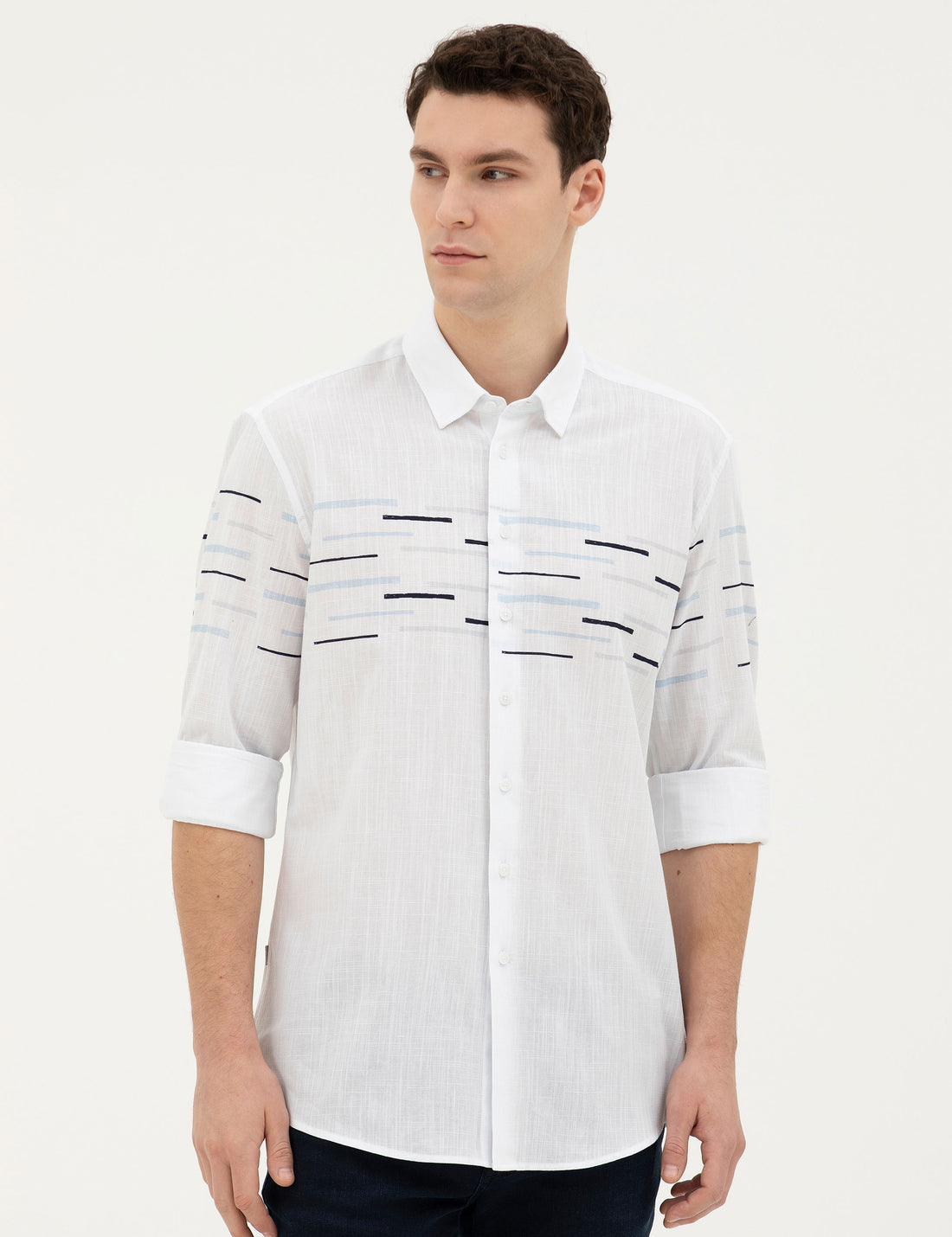 Navy Blue Slim Fit Long Sleeve Shirt