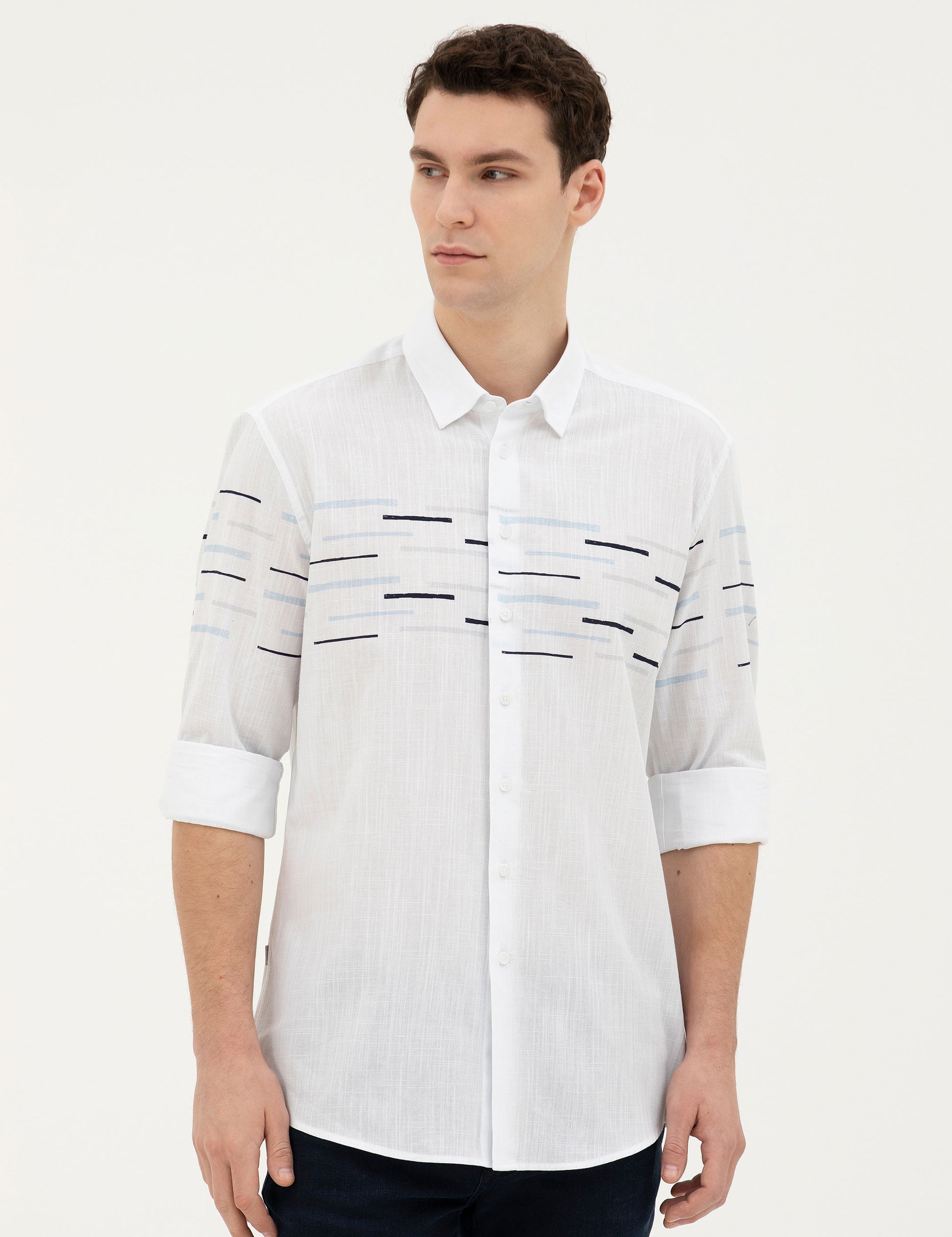 Navy Blue Slim Fit Long Sleeve Shirt
