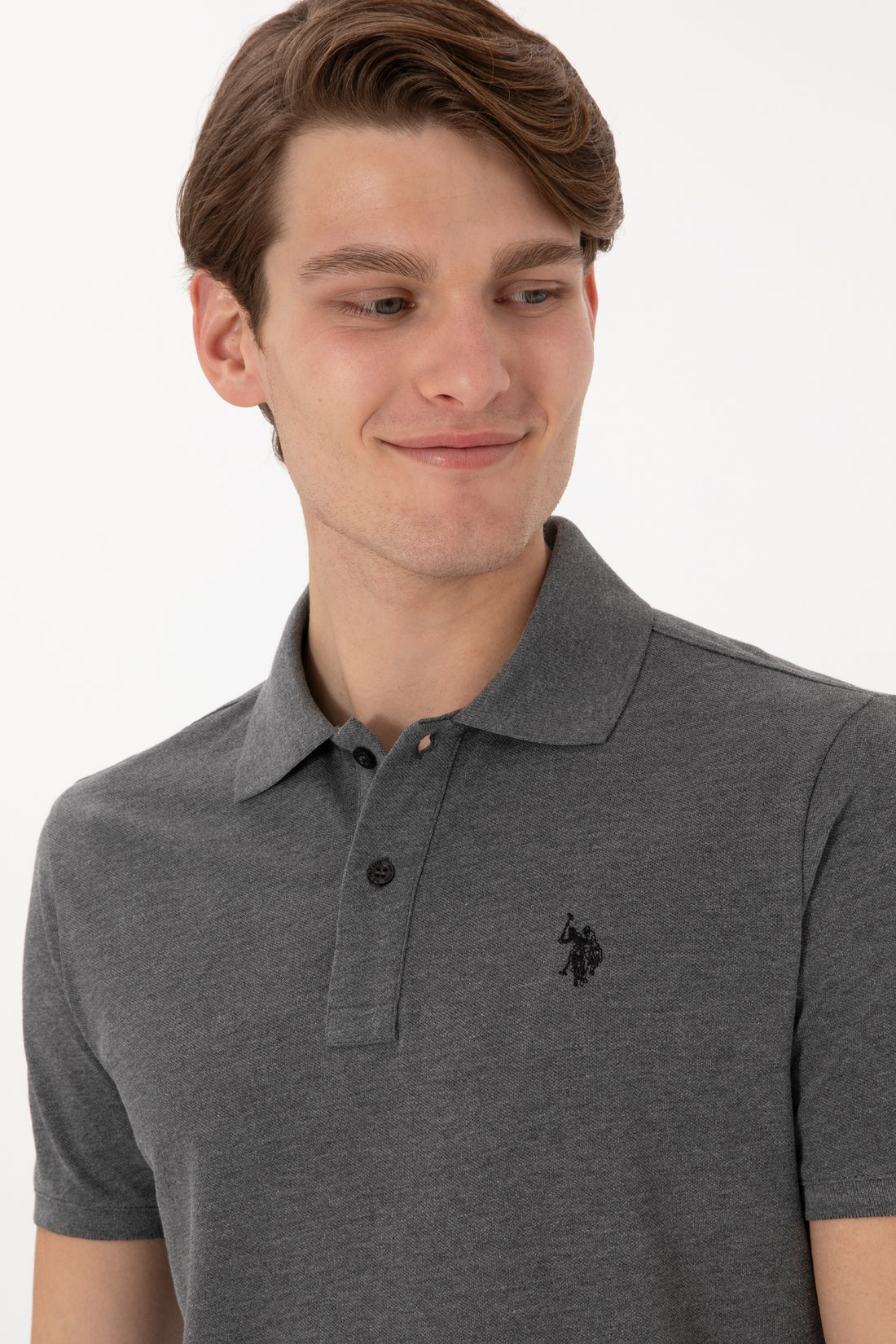 Men's Slim Fit Polo Neck Anthracite Melange Basic T-Shirt