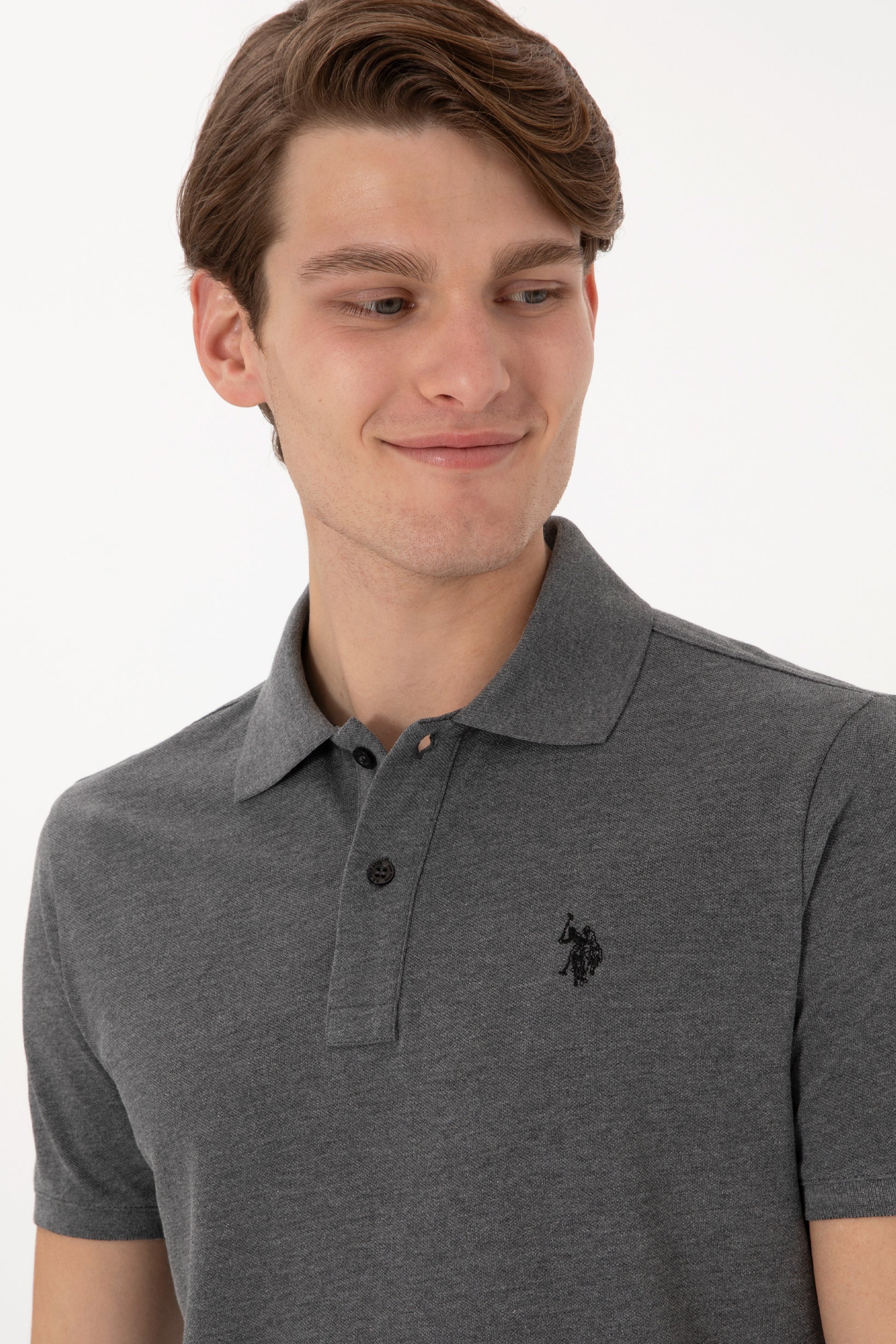 Men's Slim Fit Polo Neck Anthracite Melange Basic T-Shirt