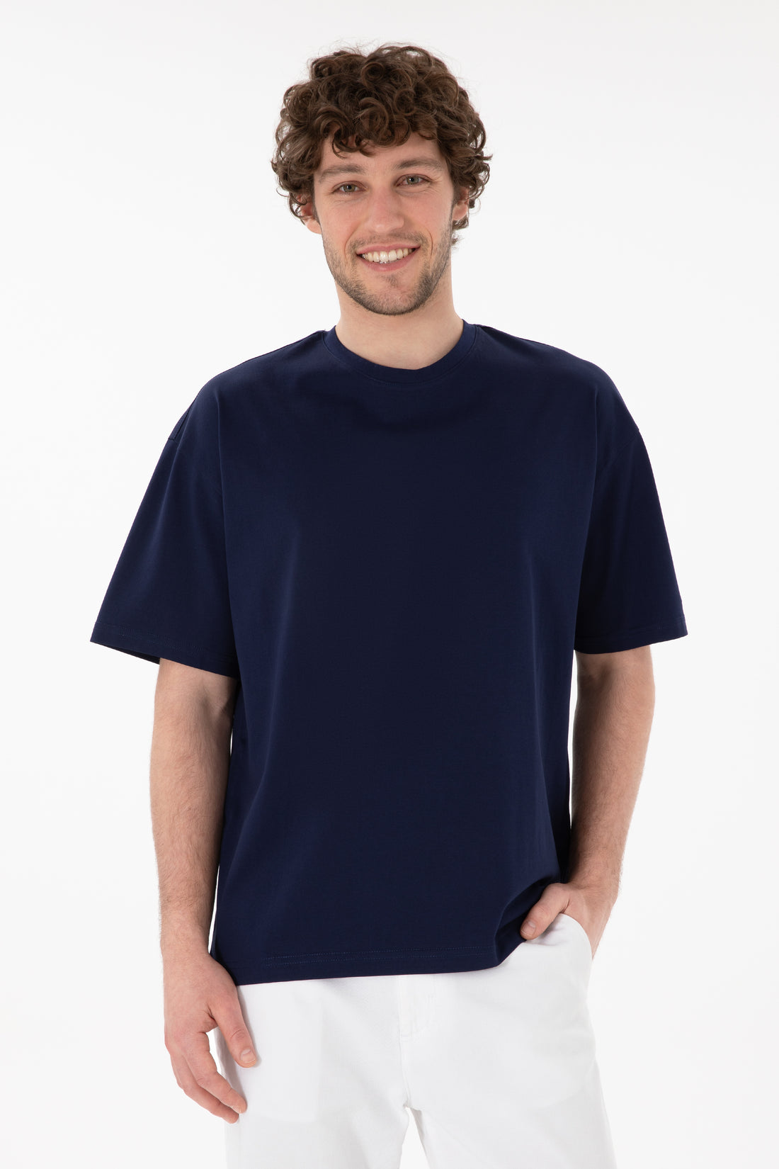 Men's Comfort Fit Crew Neck Navy Mercerized Basic T-Shirt
