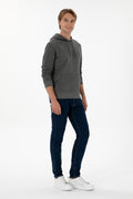 Erkek Regular Fit Kapişonlu Antrasit Melanj Basic Sweatshirt