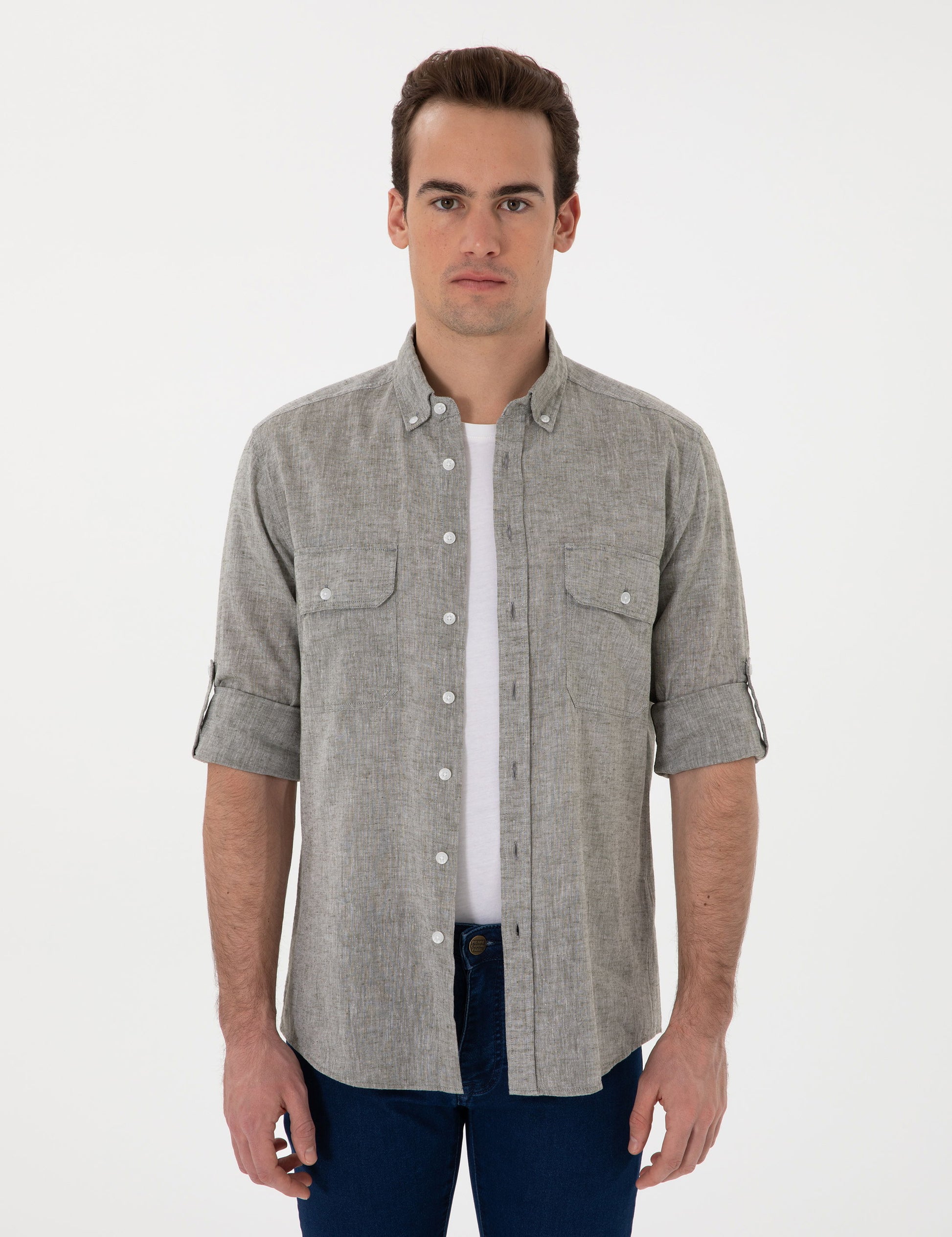 Khaki Regular Fit Long Sleeve Shirt