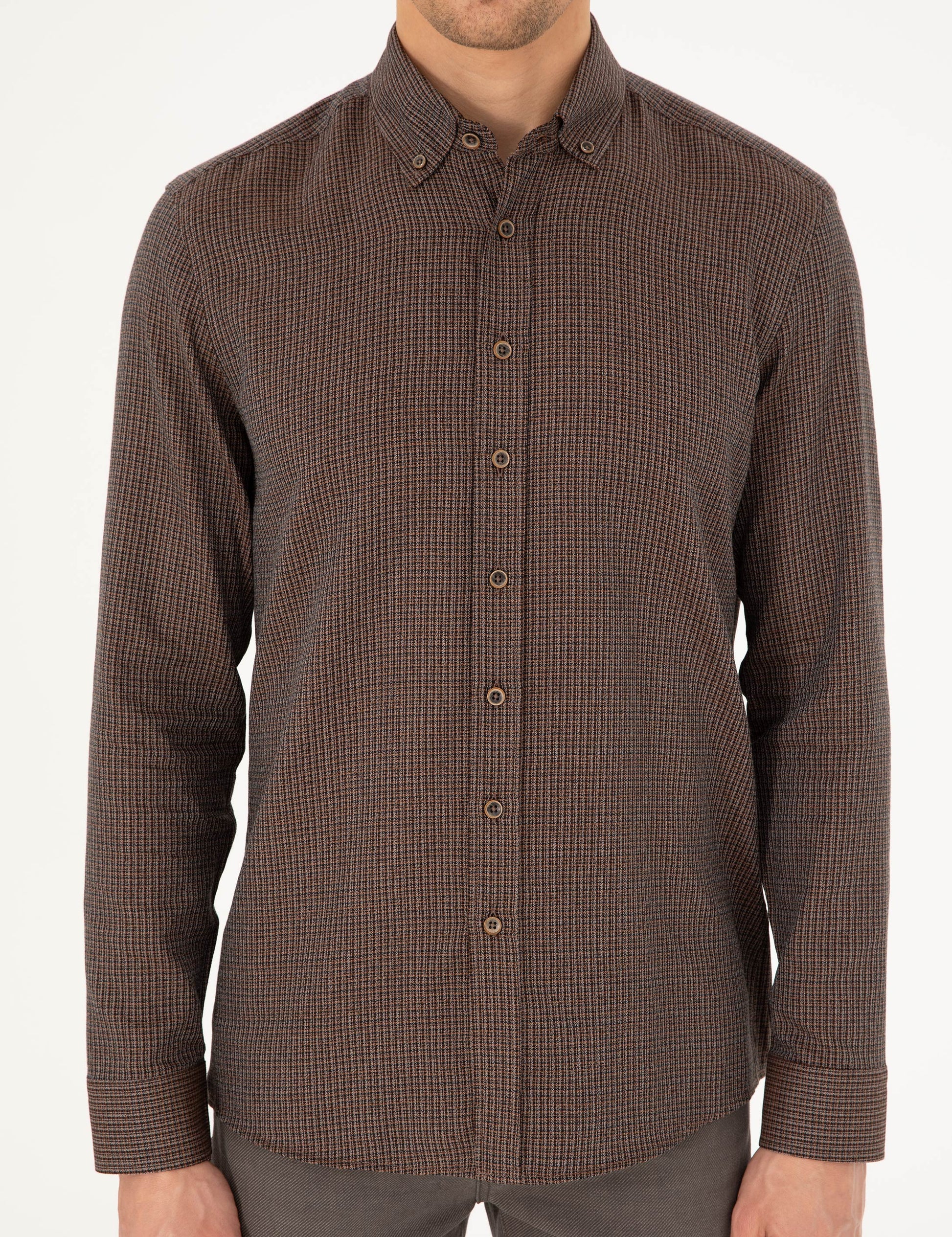 Brown Slim Fit Long Sleeve Shirt