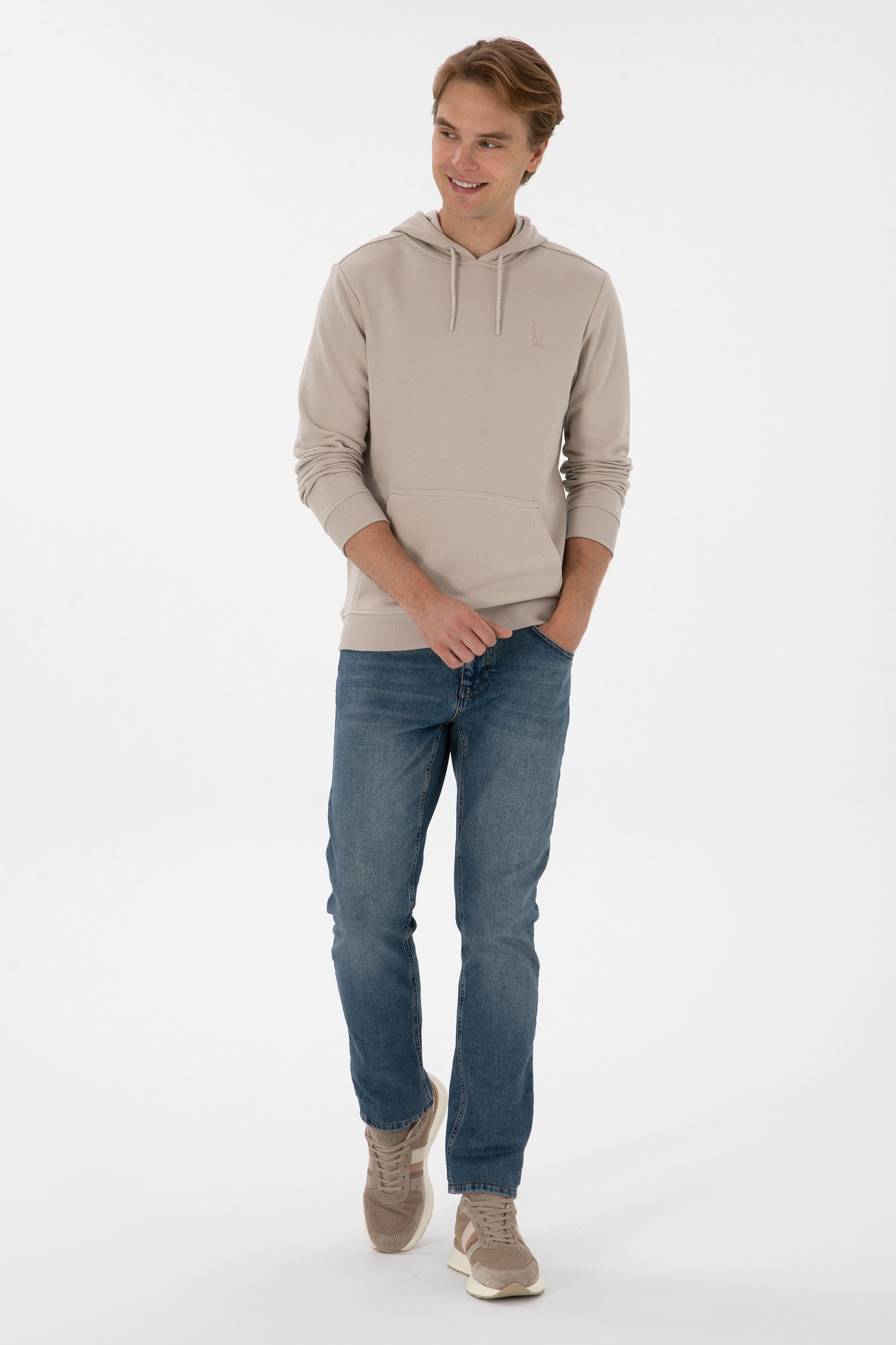 Erkek Regular Fit Kapişonlu Taş Basic Sweatshirt