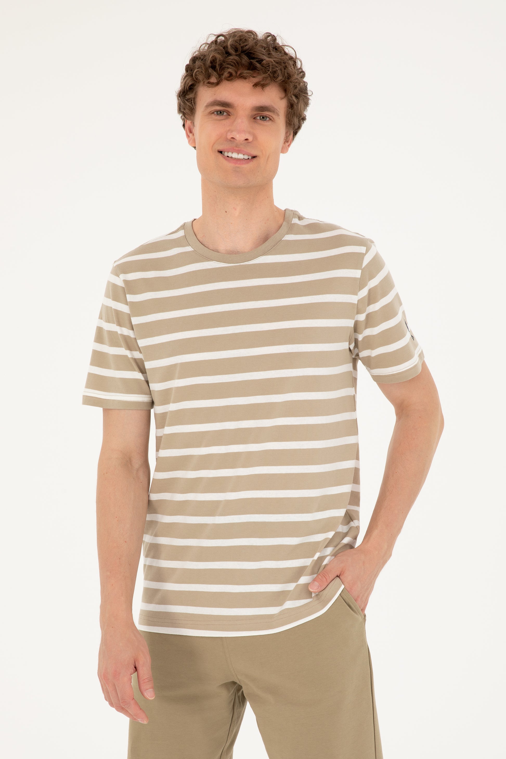 Men's Regular Fit Crew Neck Light Khaki T-Shirt