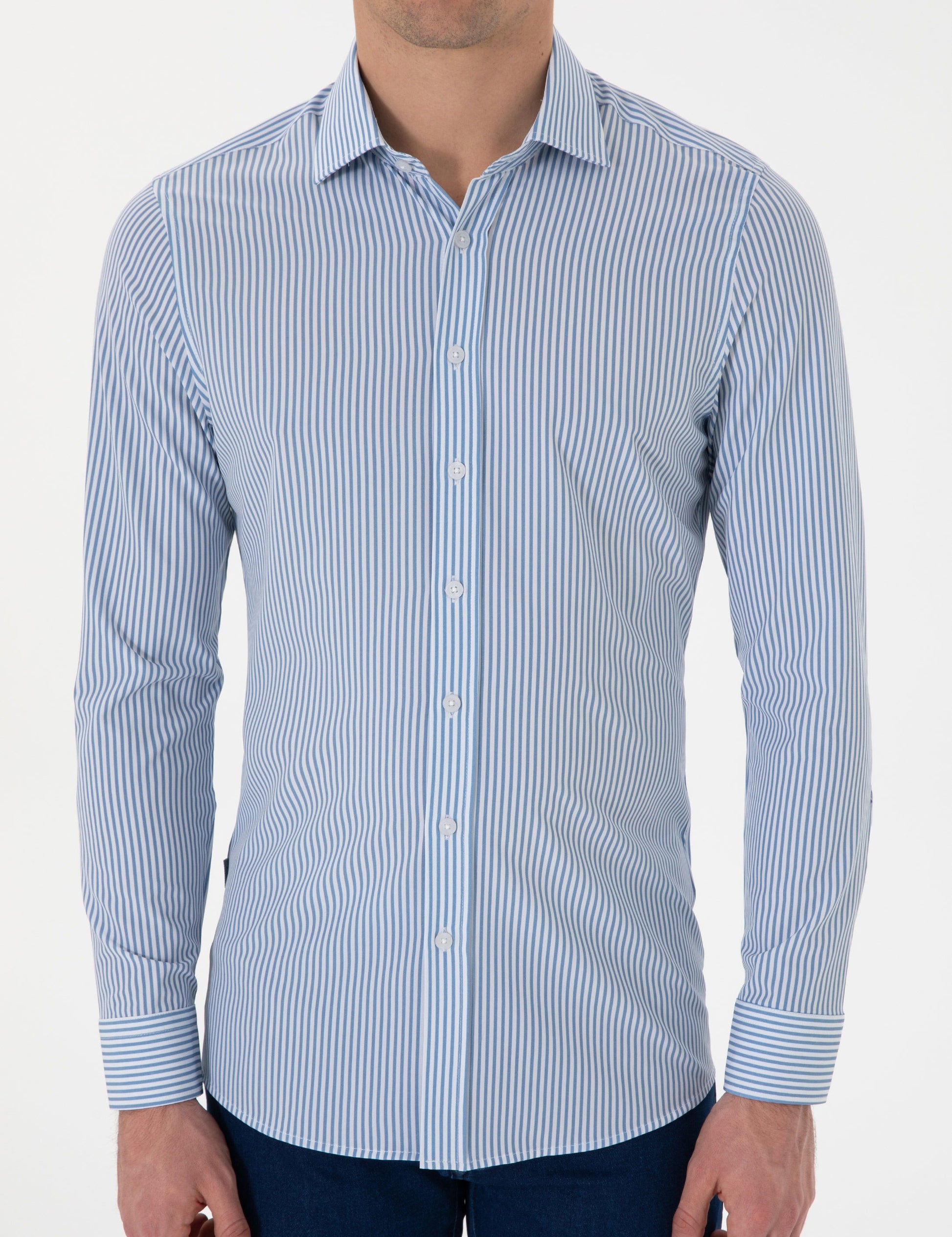 Blue Striped Ex. Slim Fit Long Sleeve Shirt