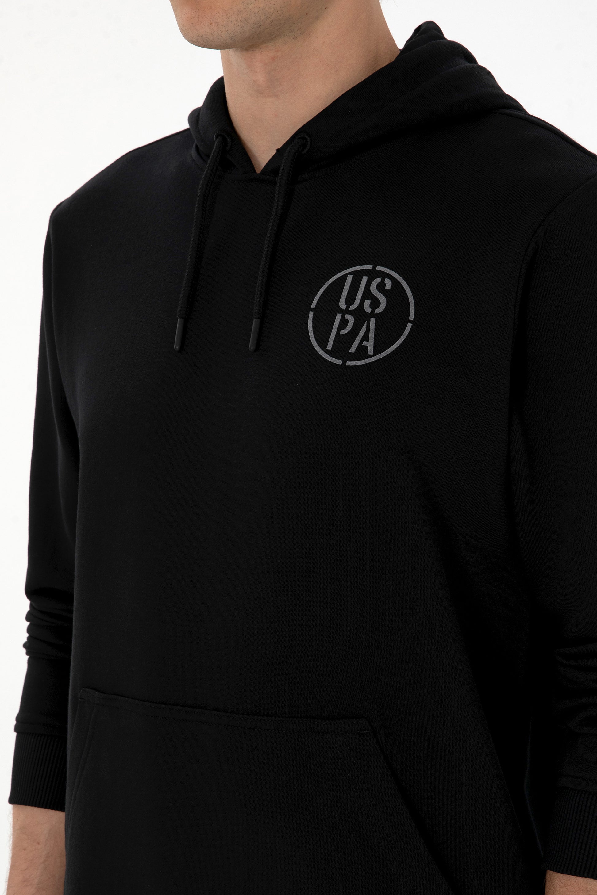 Erkek Regular Fit Kapişonlu Siyah Sweatshirt