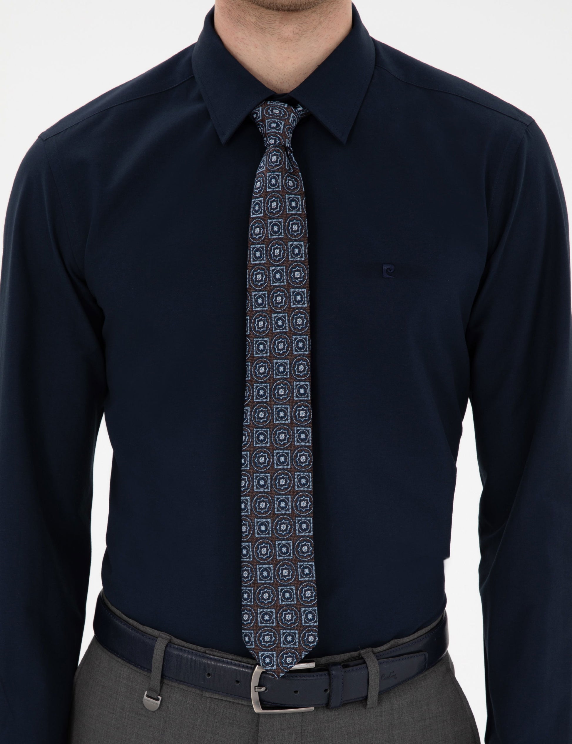 Navy Blue Slim Fit Long Sleeve Basic Shirt