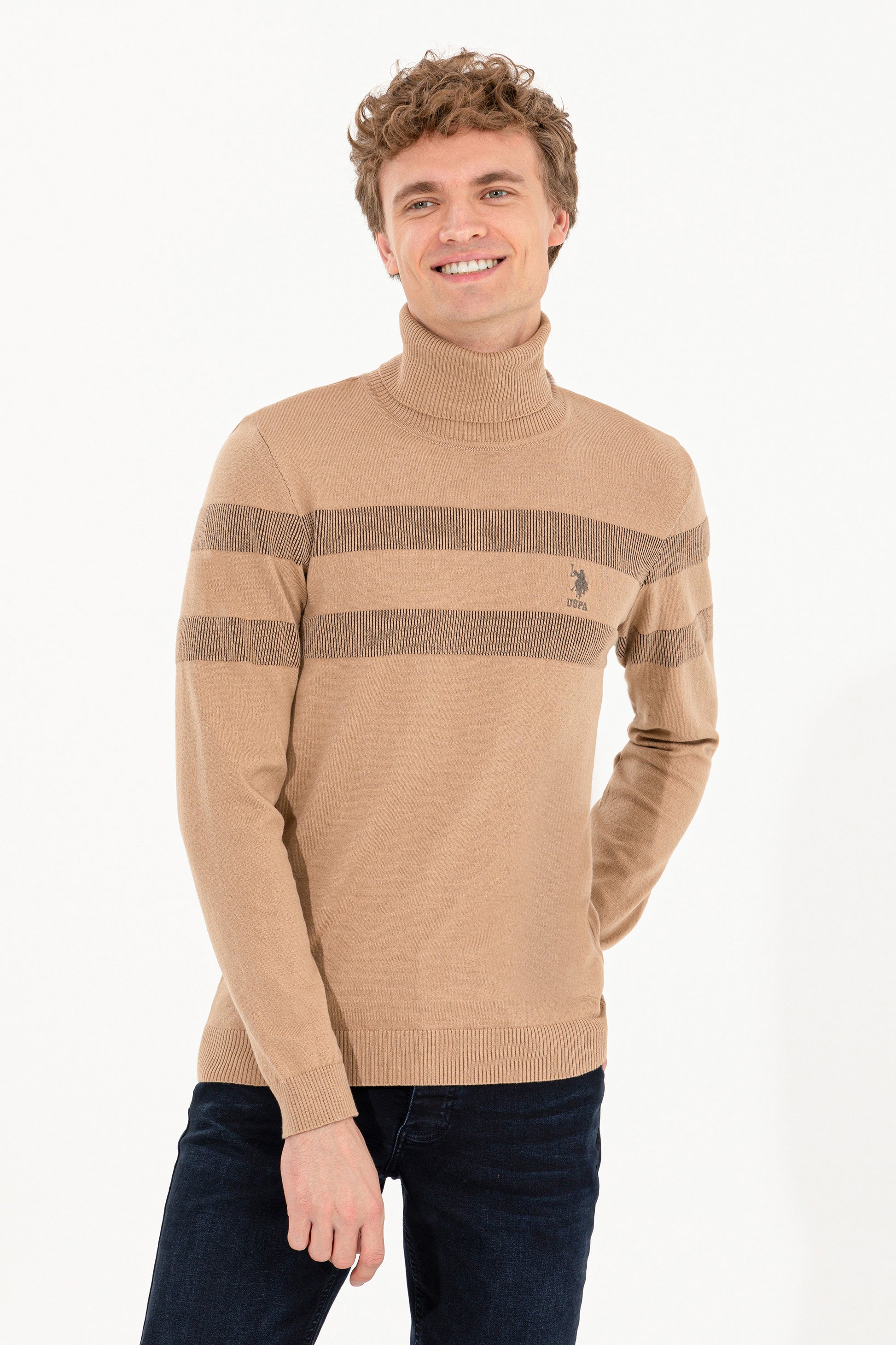 Men's Camel Melange Turtleneck Sweater