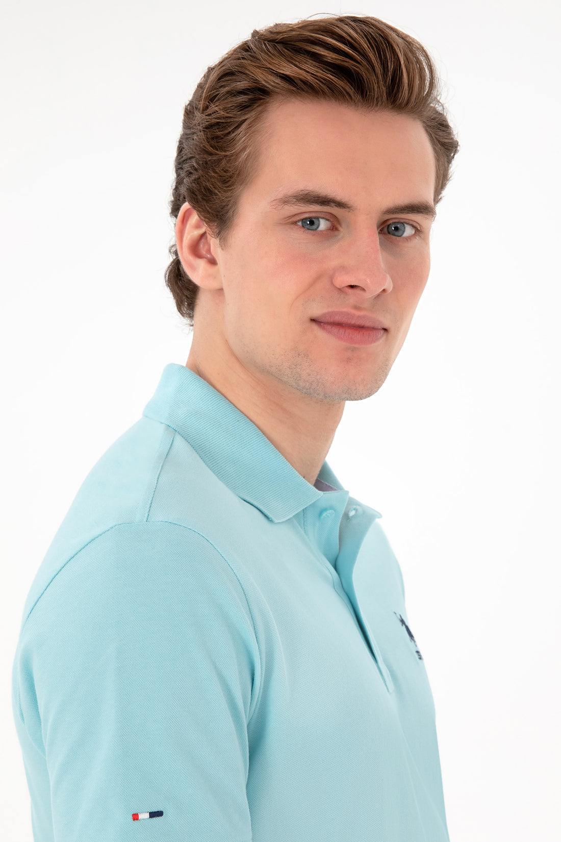Men's Slim Fit Polo Neck Aqua Basic T-Shirt