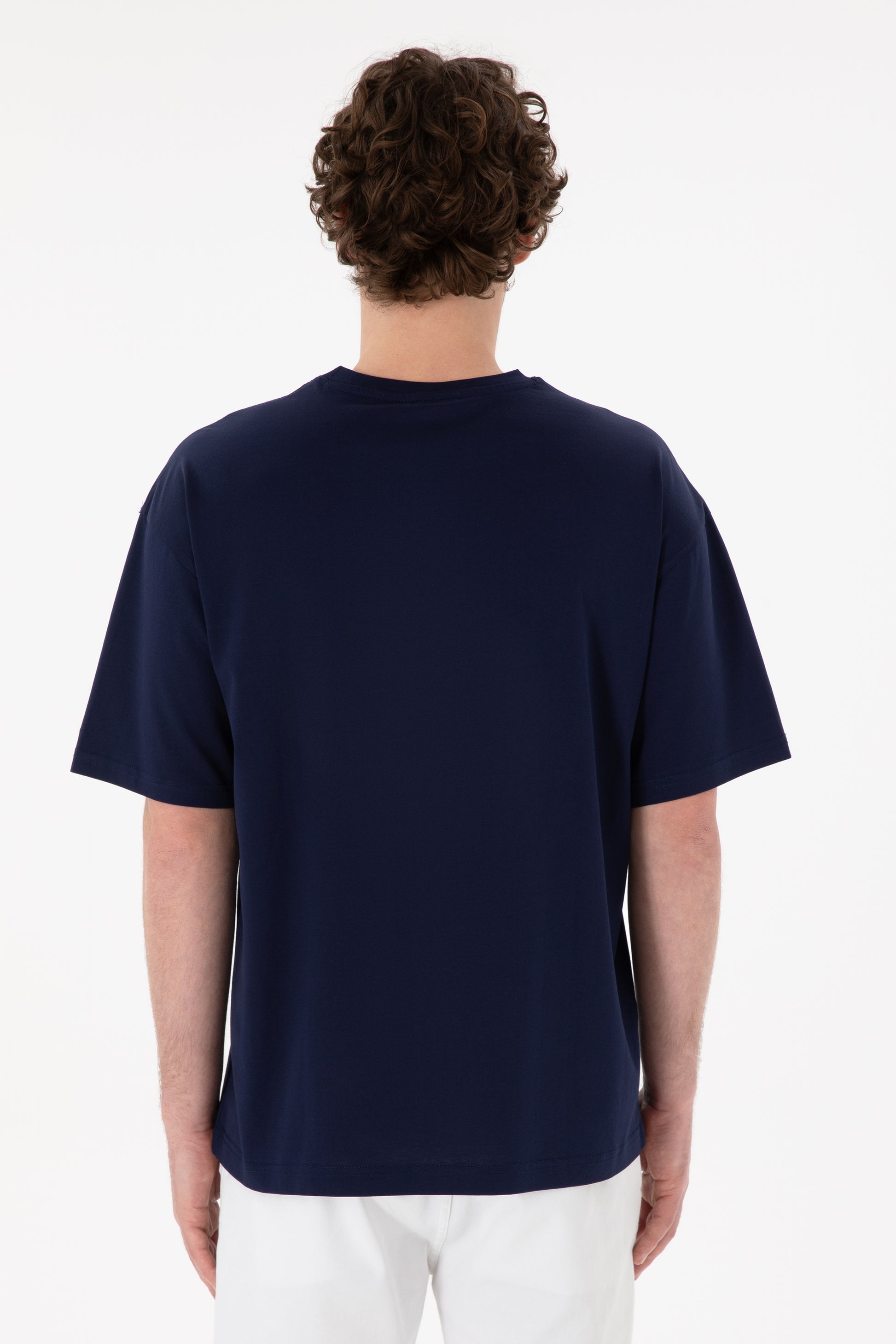 Men's Comfort Fit Crew Neck Navy Mercerized Basic T-Shirt