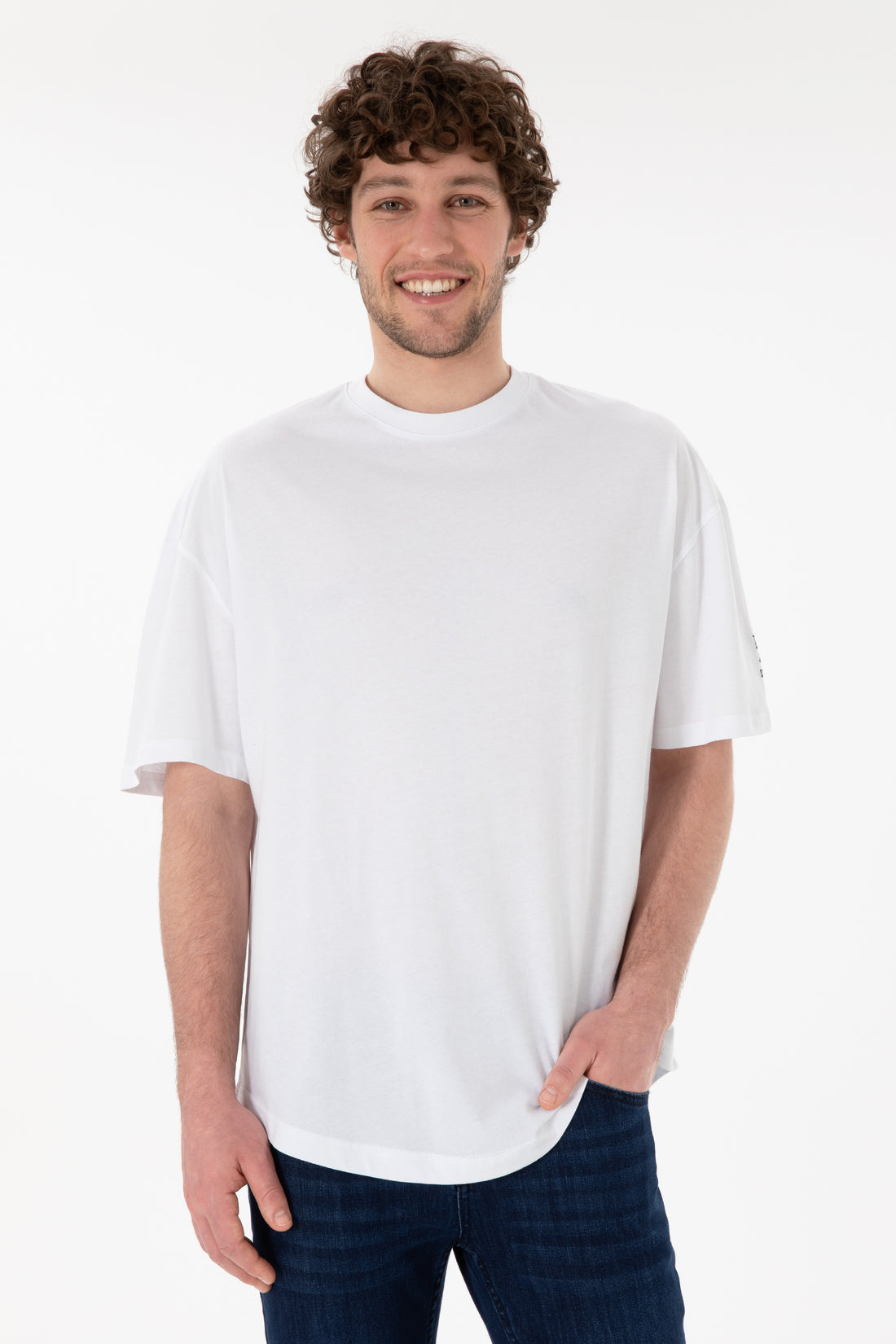 Men's Long Fit Crew Neck White Basic T-Shirt