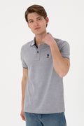 Men's Slim Fit Polo Neck Grey Melange Basic T-Shirt