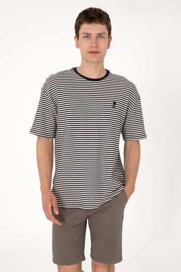 Men's Comfort Fit Crew Neck Navy Knit Patterned T-Shirt