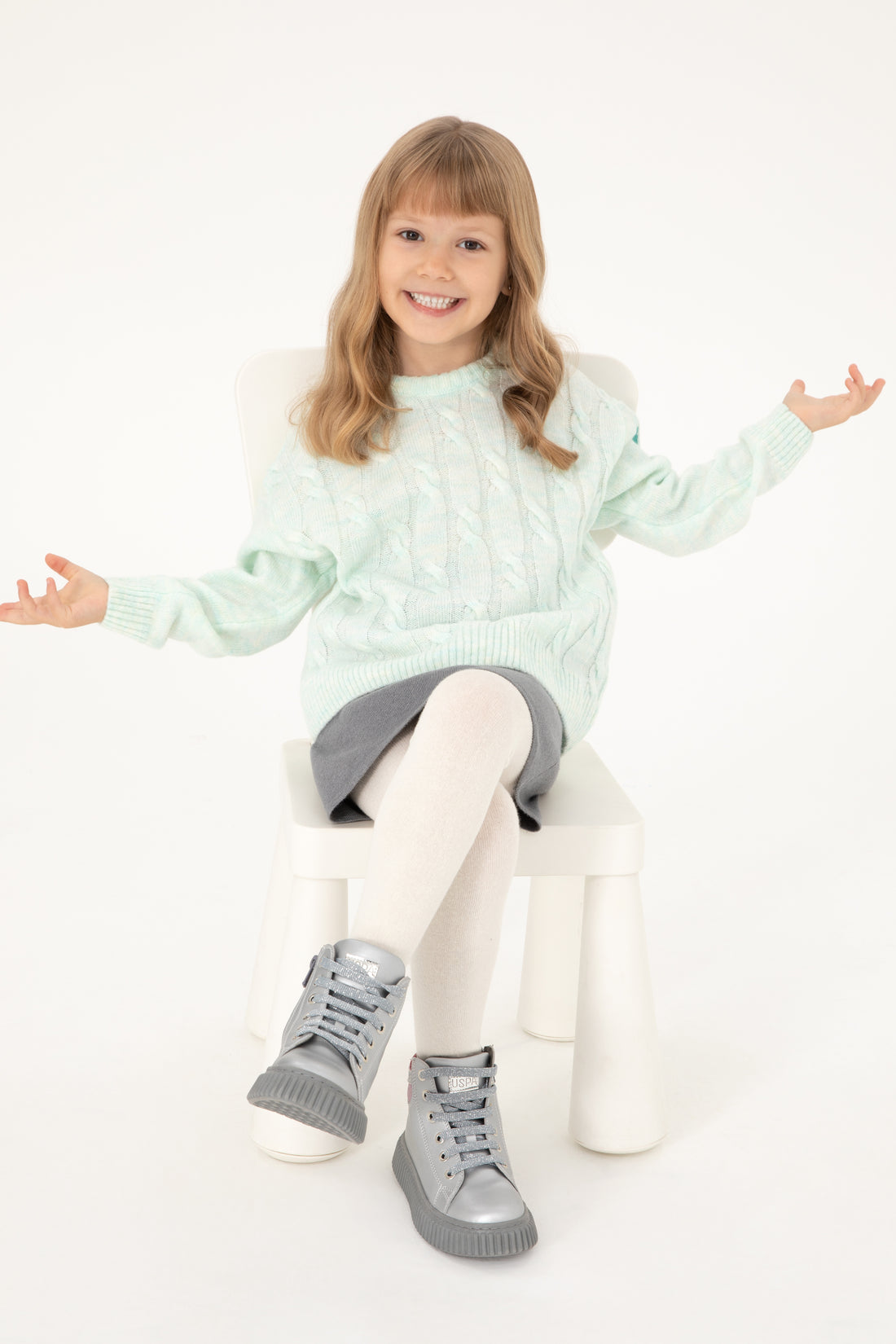 Girls' Water Green Crew Neck Sweater