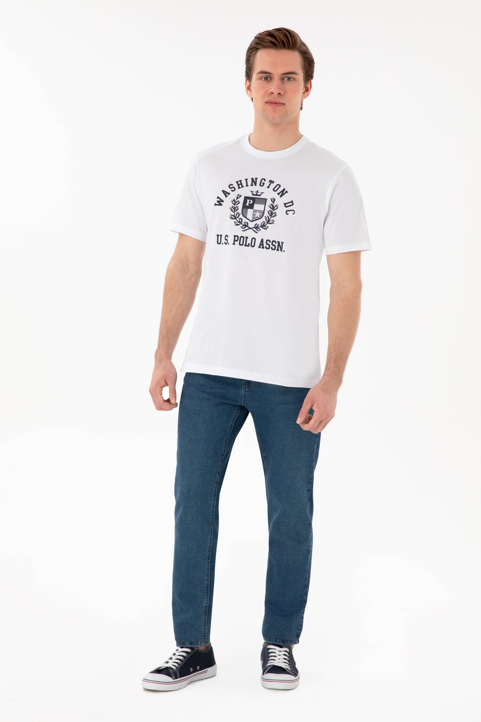 Men's Regular Fit Crew Neck Printed White T-Shirt