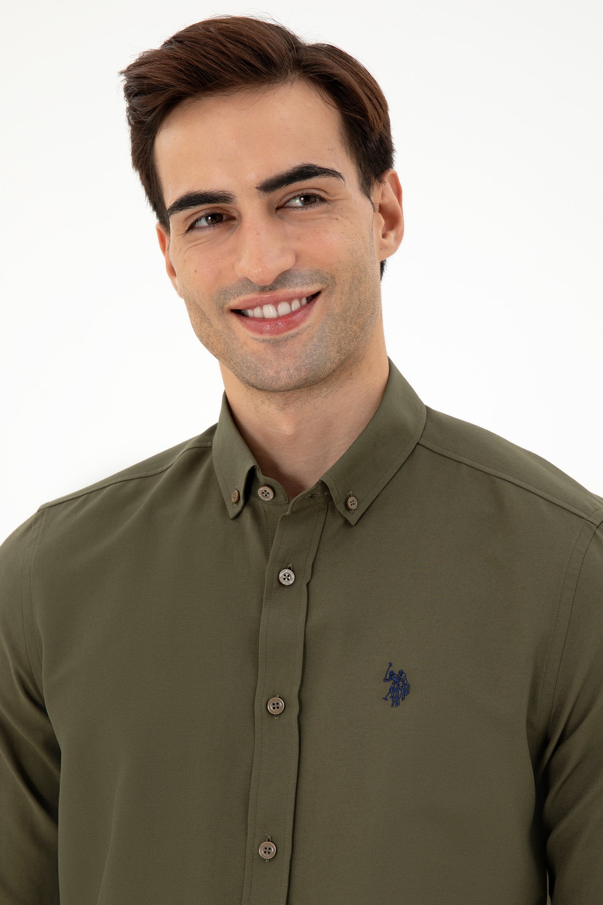 Men's Khaki Long Sleeve Basic Shirt