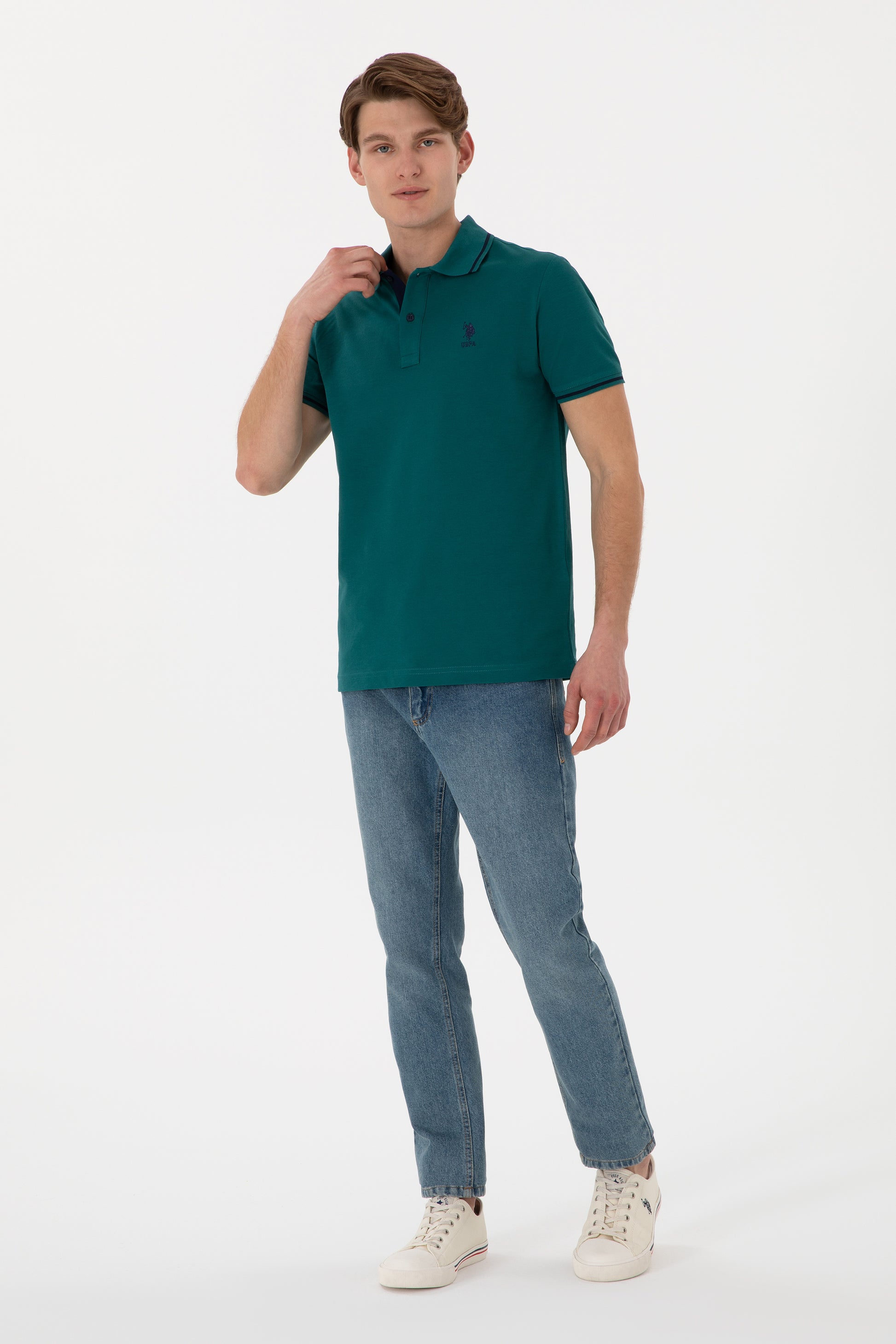 Men's Slim Fit Polo Neck Dark Green Basic T-Shirt