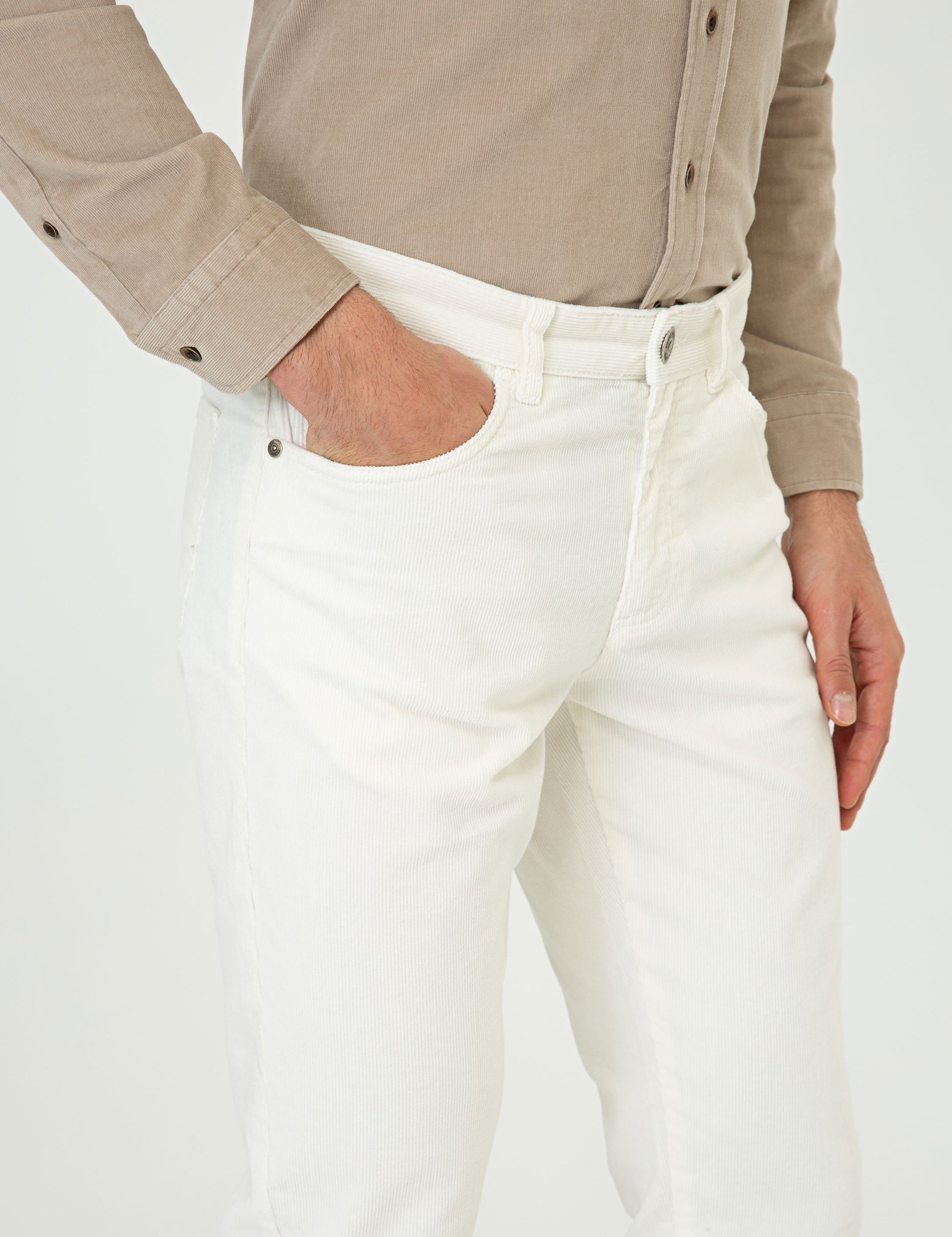 Ecru Slim Fit Canvas Pants