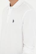 Men's Regular Fit Polo Neck White Basic Sweatshirt