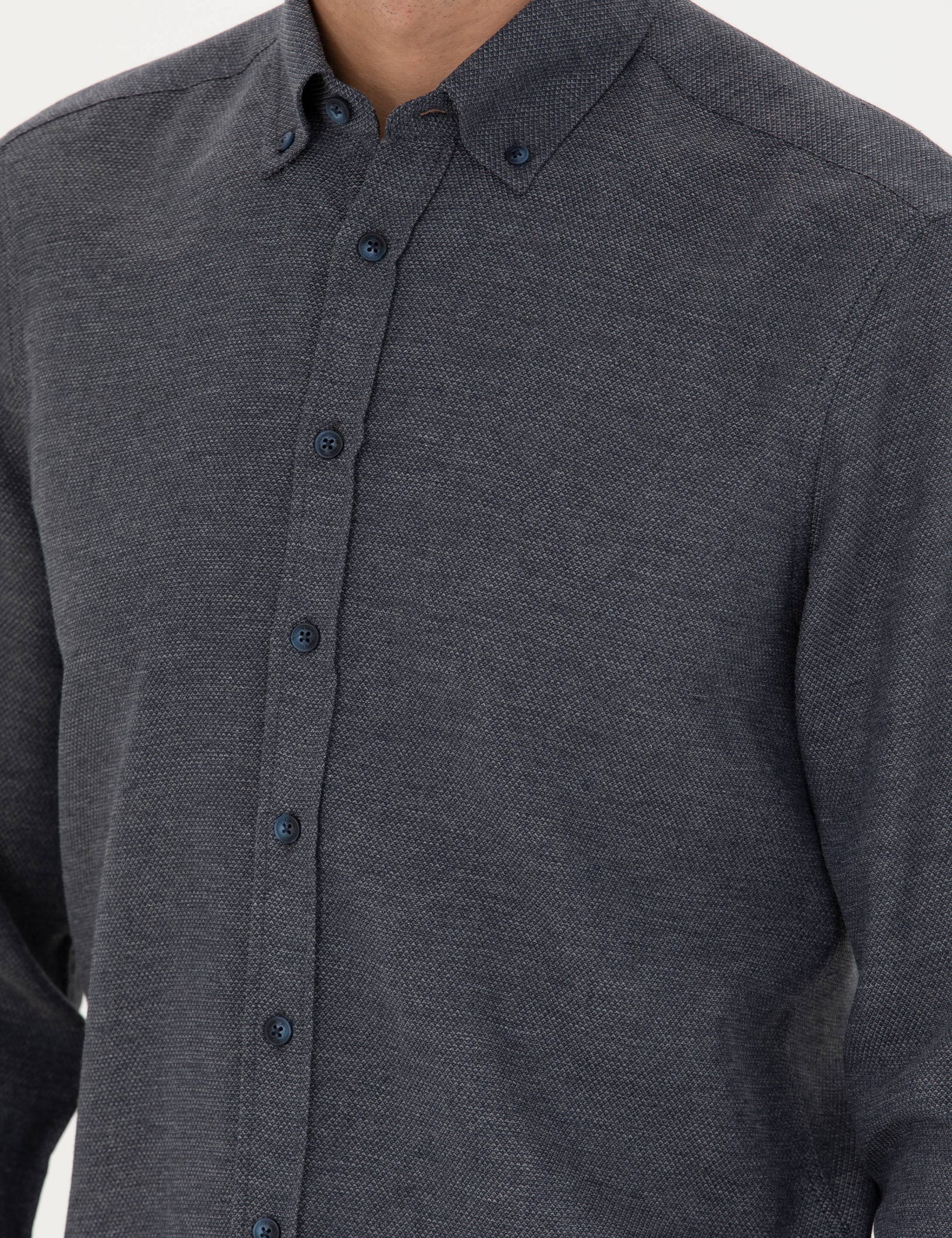 Navy Blue Slim Fit Long Sleeve Shirt