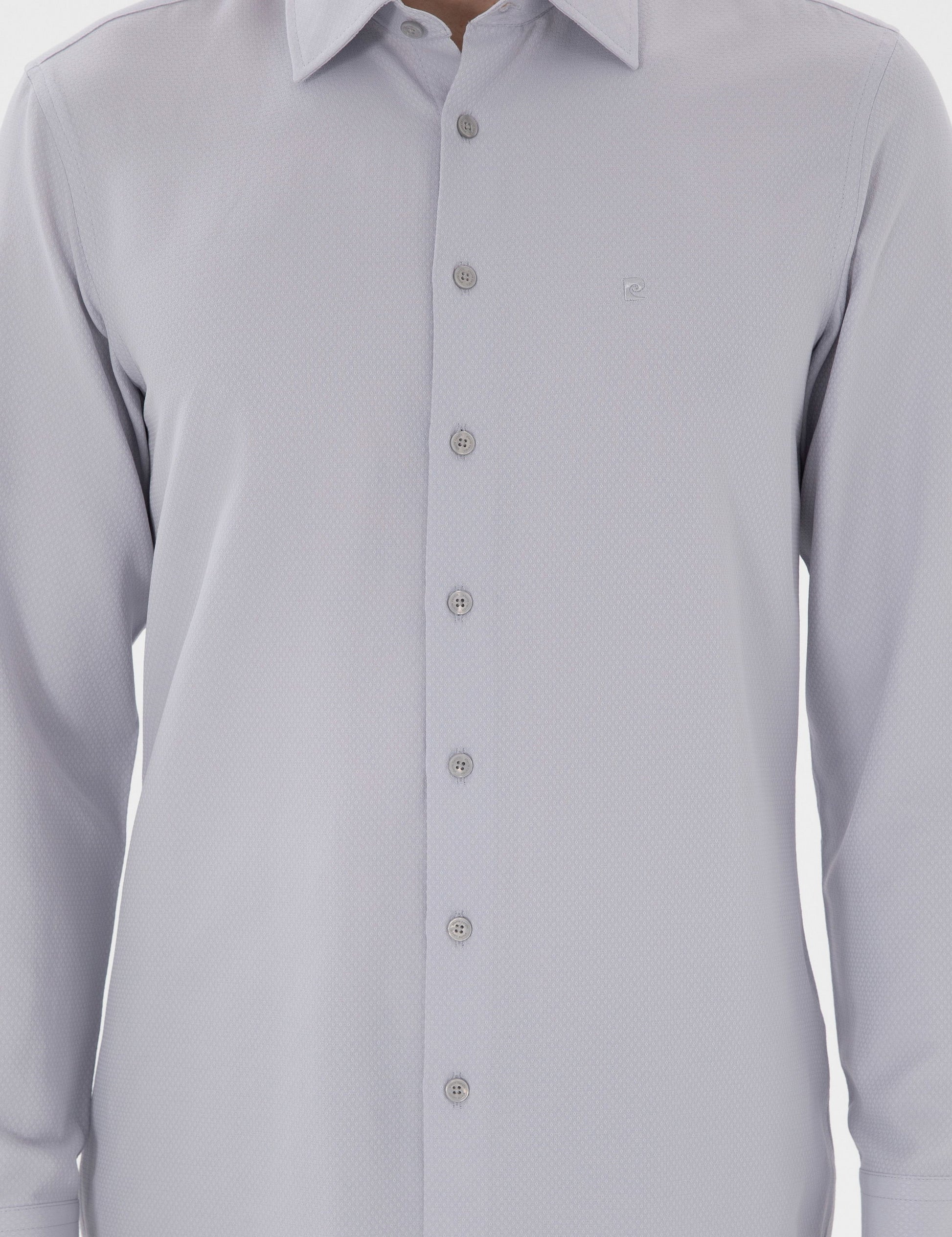 Grey Italian Collar Ruffle Long Sleeve Shirt